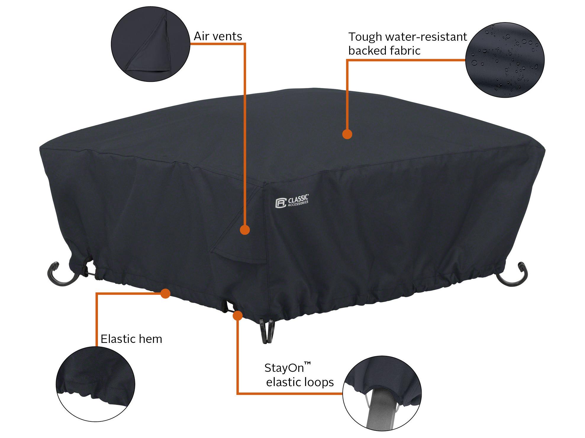 Duck Covers Classic Black 36 Inch Full Square Full Coverage Fire Pit Cover
