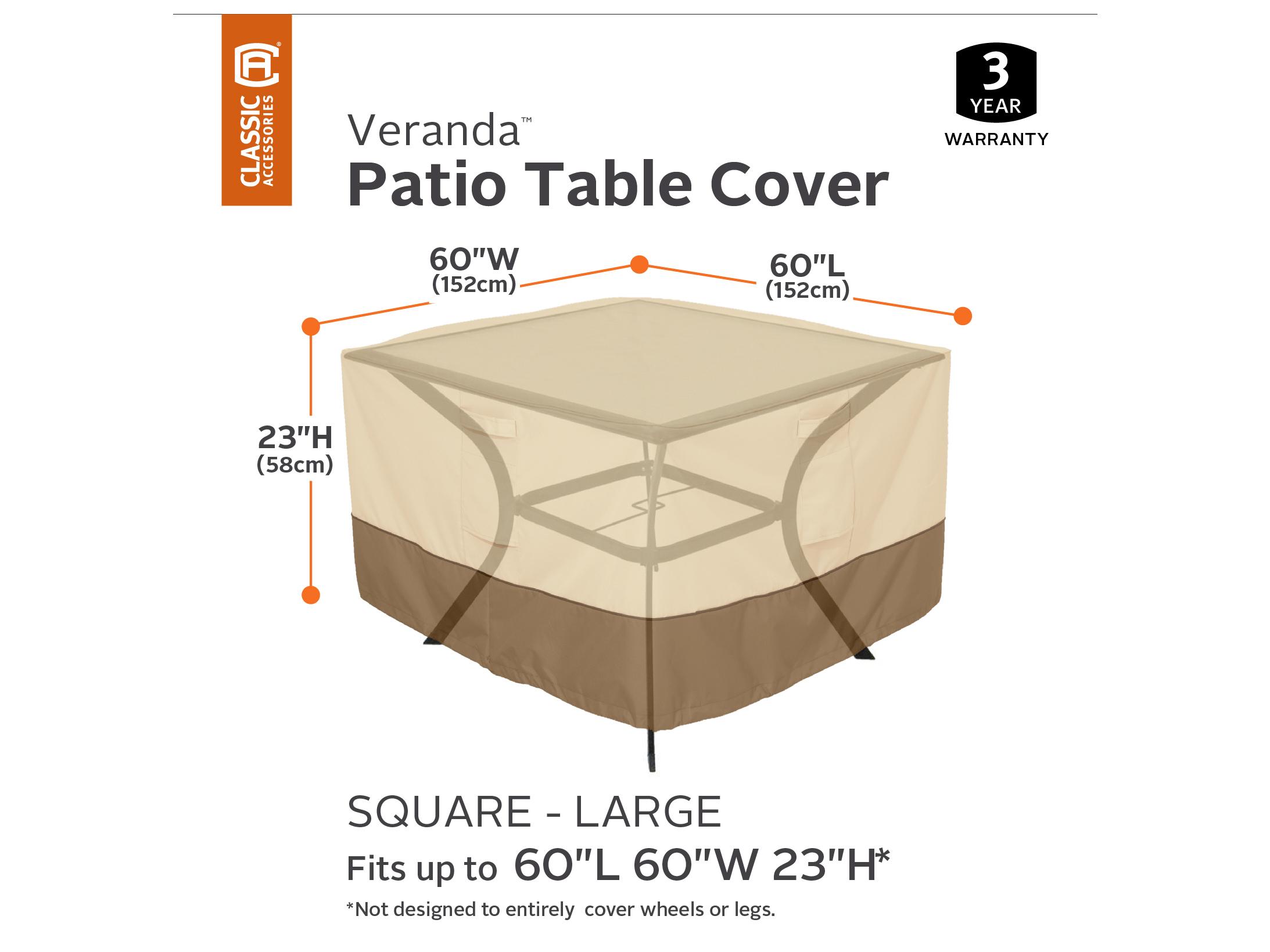 Duck Covers Veranda Pebble 60 Inch Large Square Patio Table Cover