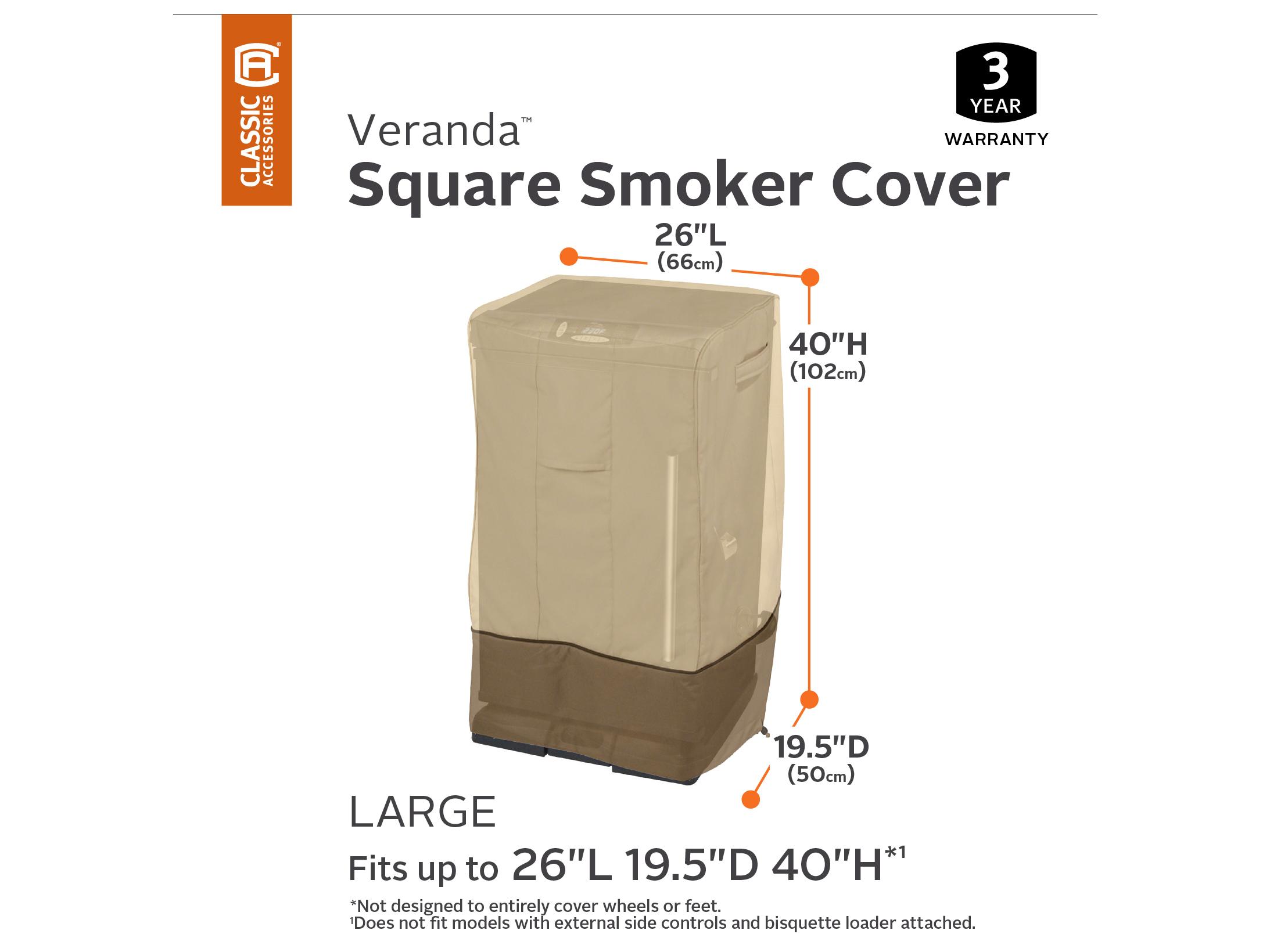 Duck Covers Veranda Pebble 26 Inch Large Square Smoker Cover