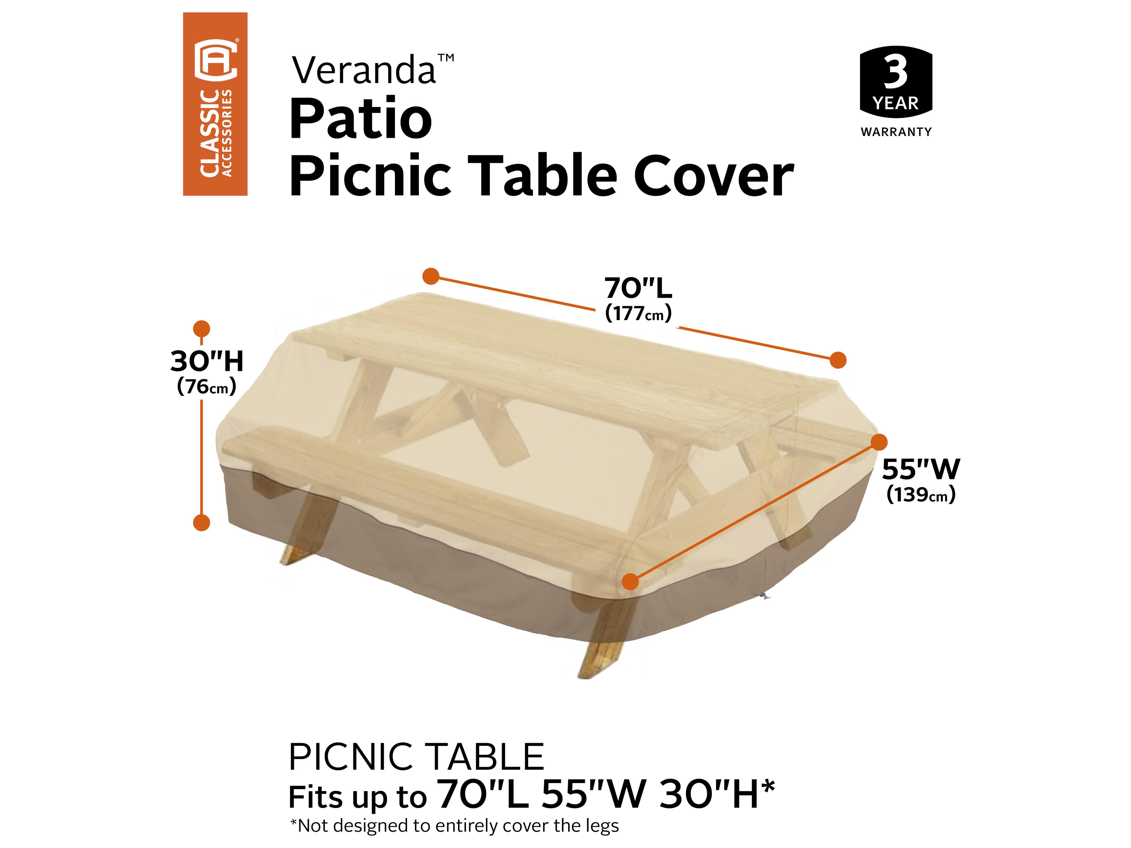 Duck Covers Veranda Pebble 74 Inch Medium Picnic Table Cover