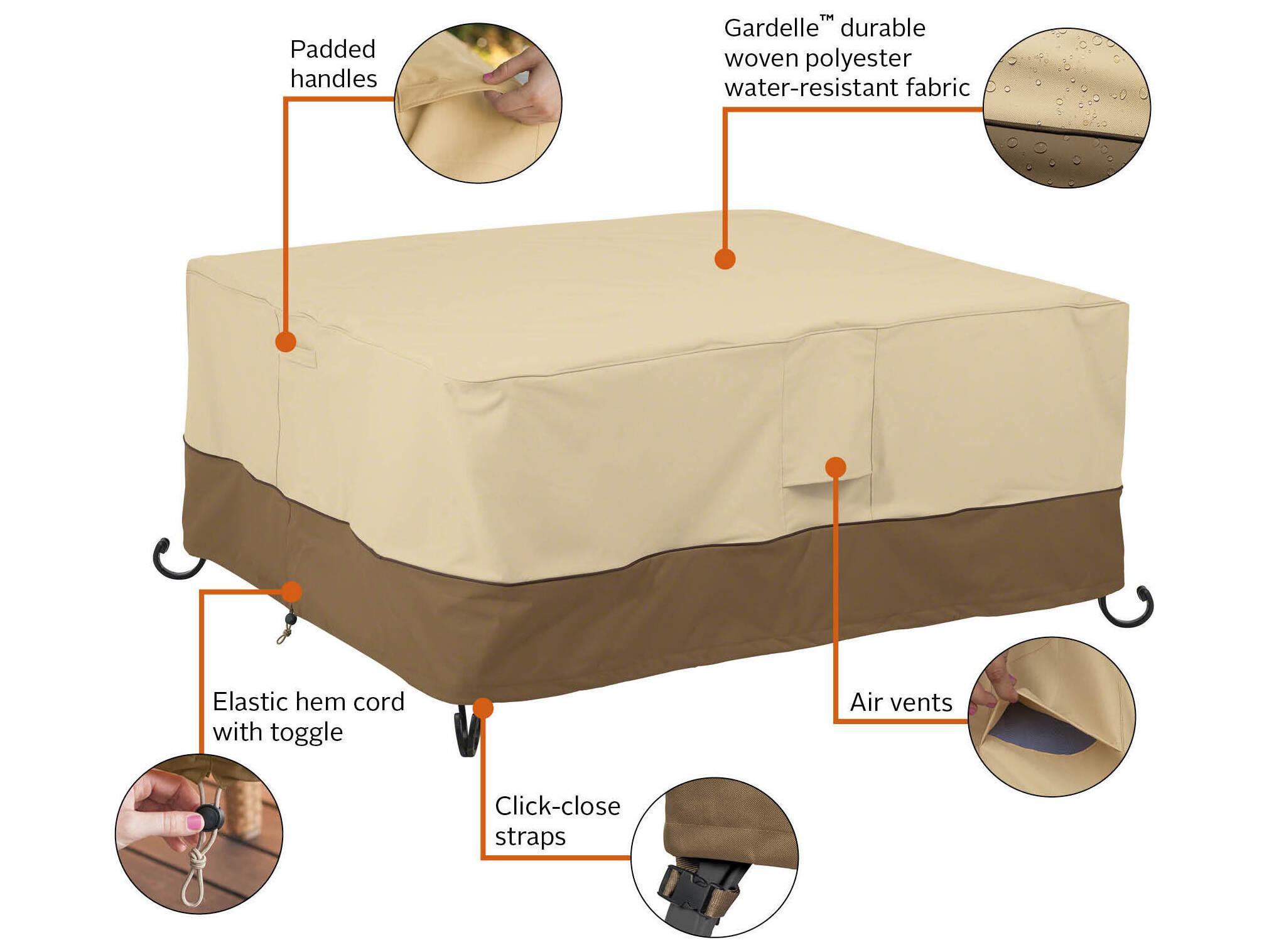 Duck Covers Veranda Pebble 40 Inch Rectangular Fire Pit Table Cover