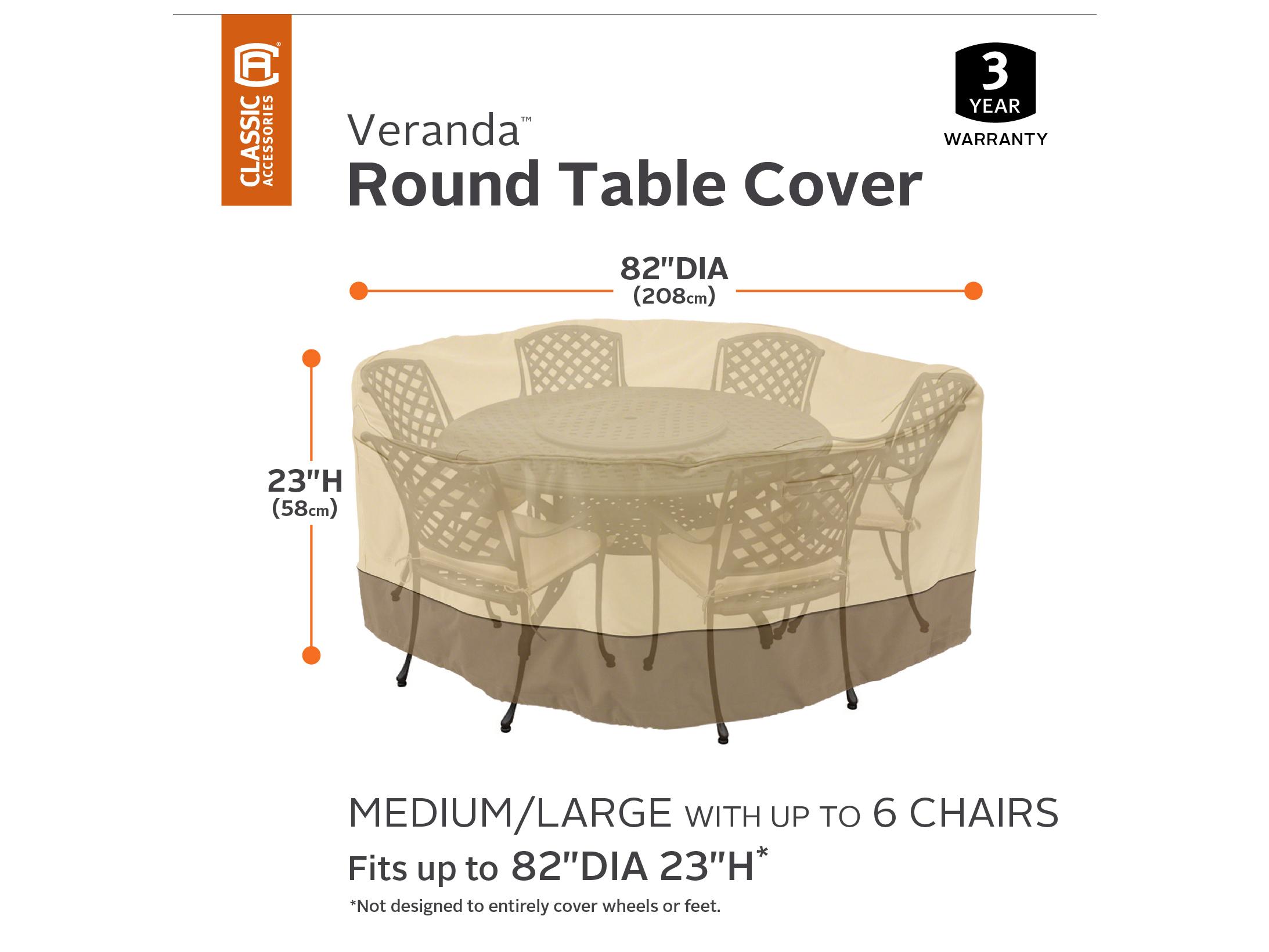 Duck Covers Veranda Pebble 82 Inch Medium/Large Round Table & Chair Set Cover
