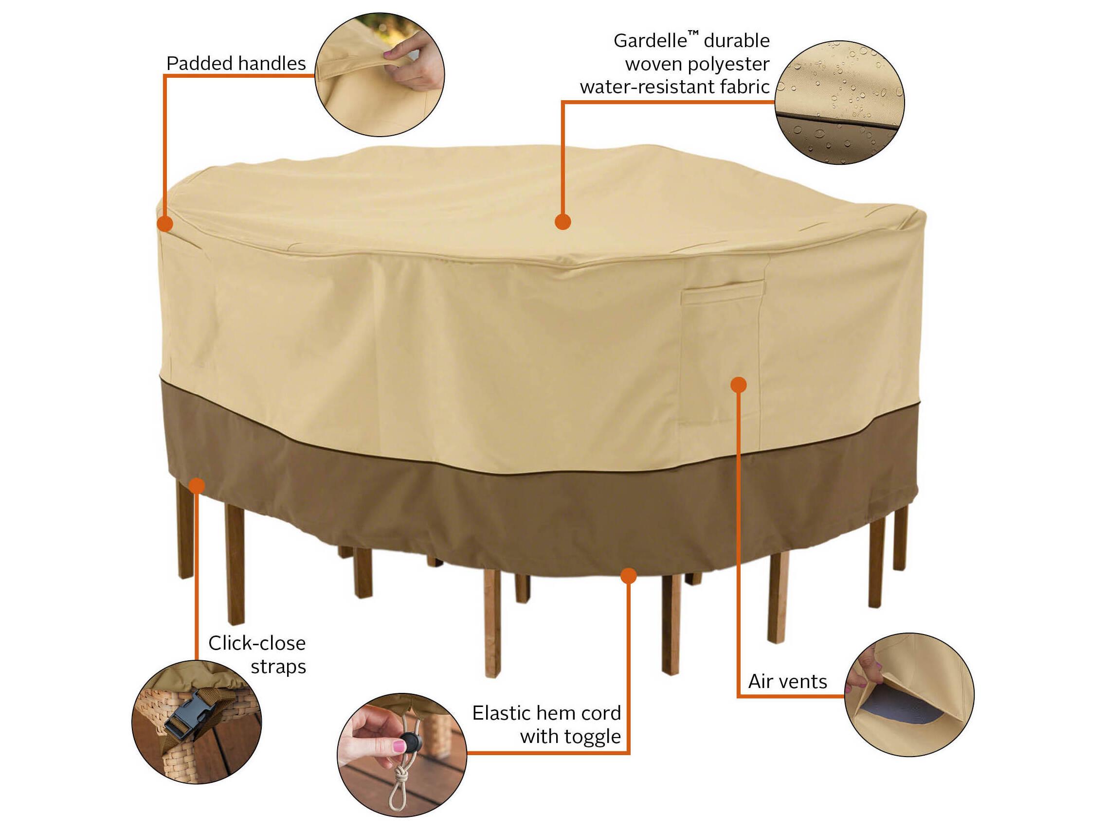 Duck Covers Veranda Pebble 82 Inch Medium/Large Round Table & Chair Set Cover