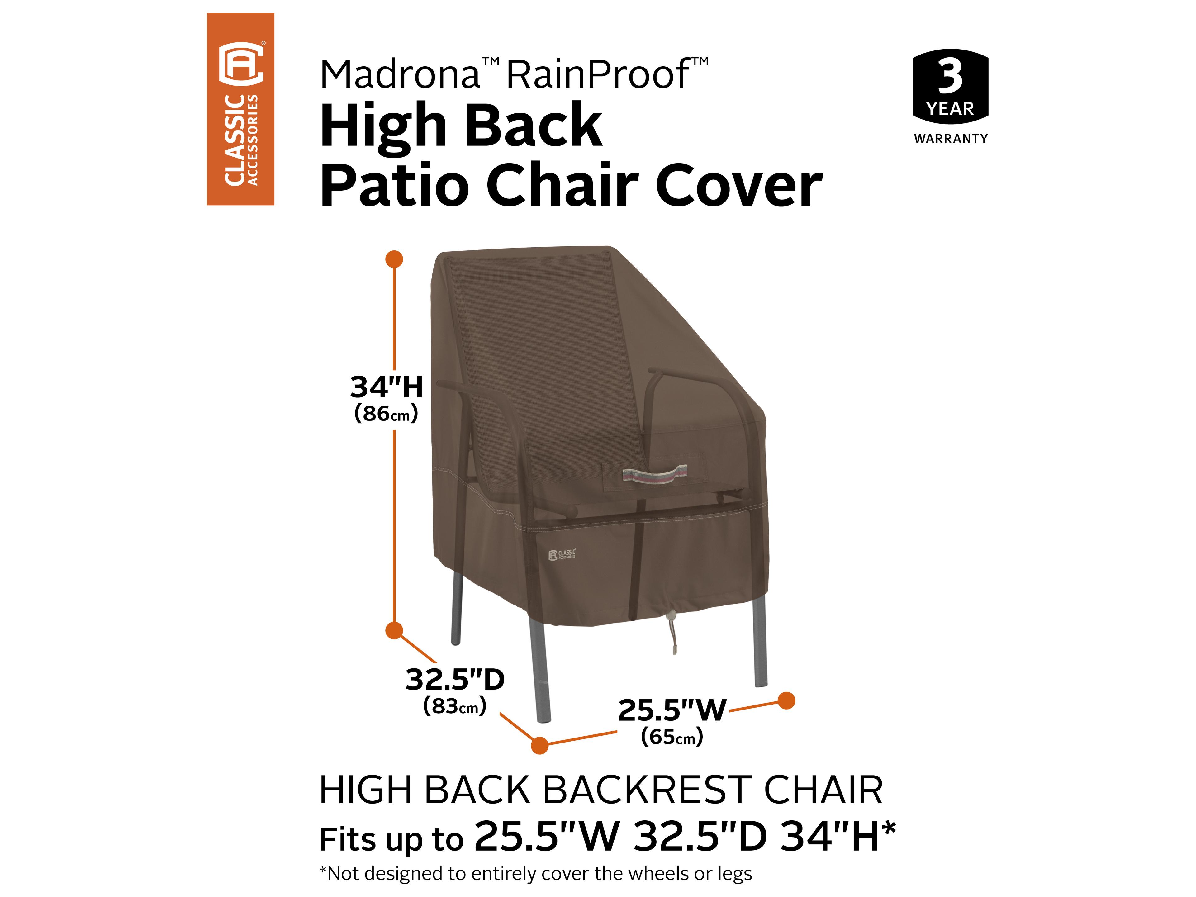Duck Covers Madrona Dark Cocoa 35 Inch High Back Patio Chair Cover