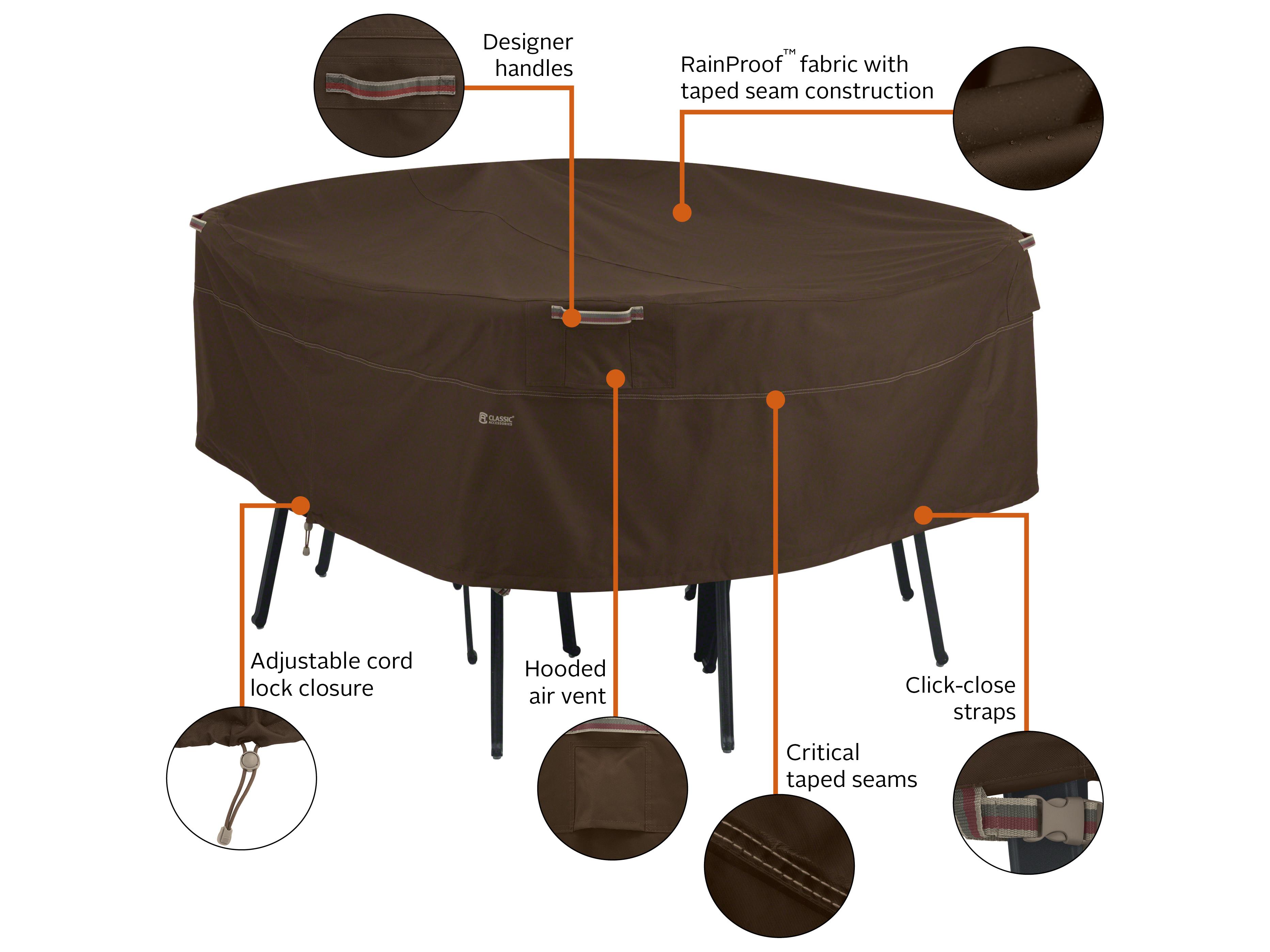 Duck Covers Madrona Dark Cocoa 96 Inch Round Patio Table & Chair Set Cover