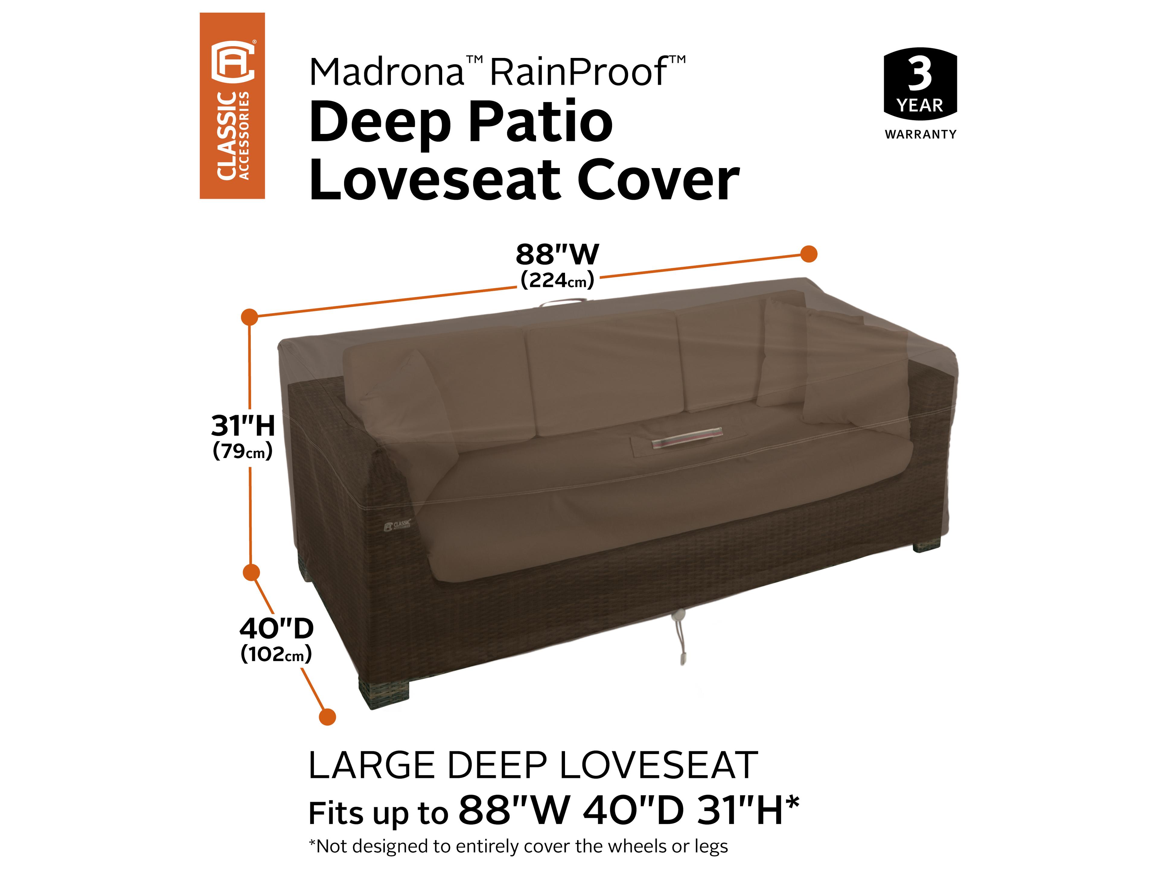 Duck Covers Madrona Dark Cocoa 90 Inch Large RainProof Deep Seated Patio Loveseat Cover