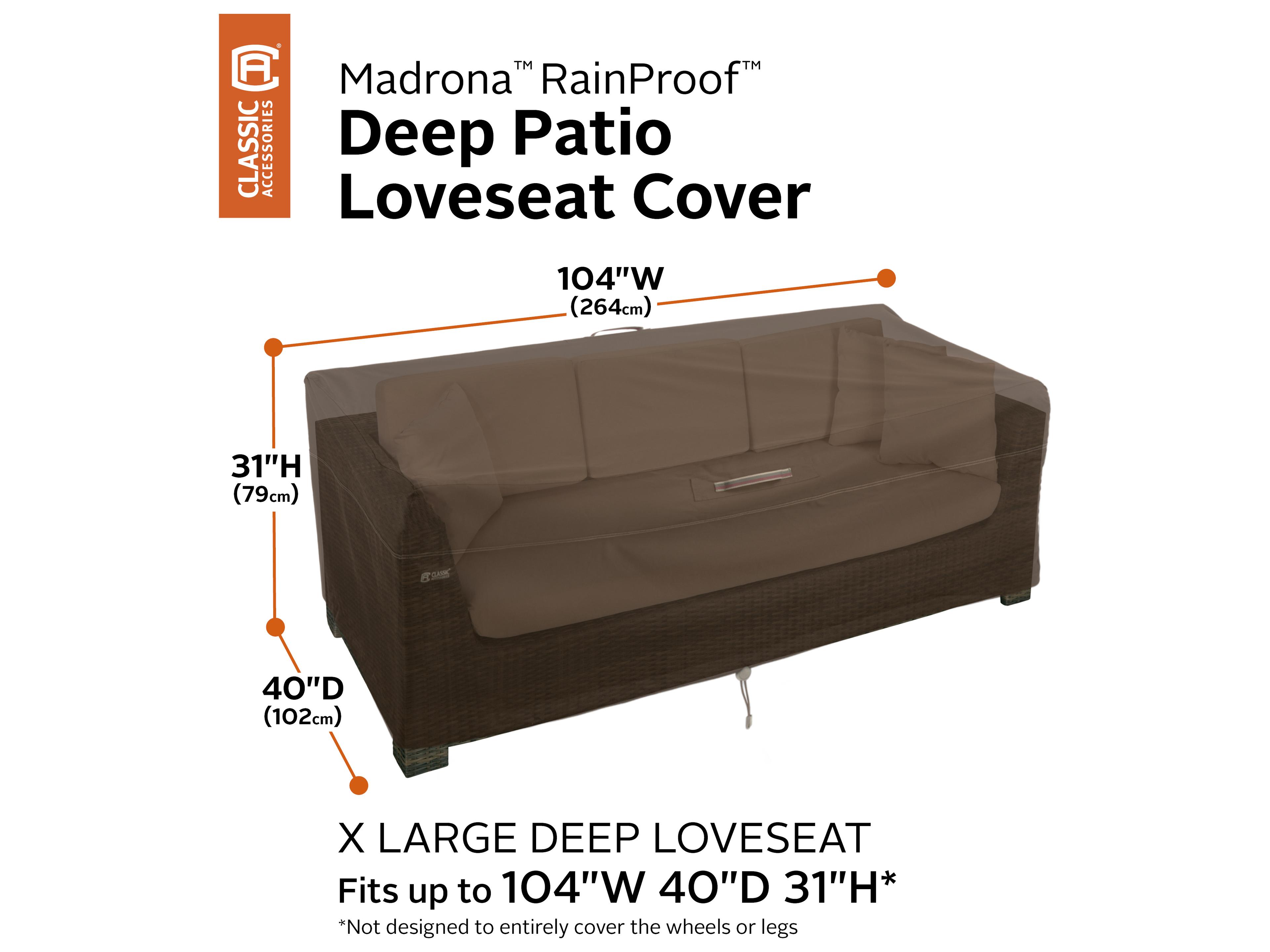 Duck Covers Madrona Dark Cocoa 104 Inch X-Large RainProof Deep Seated Patio Loveseat Cover