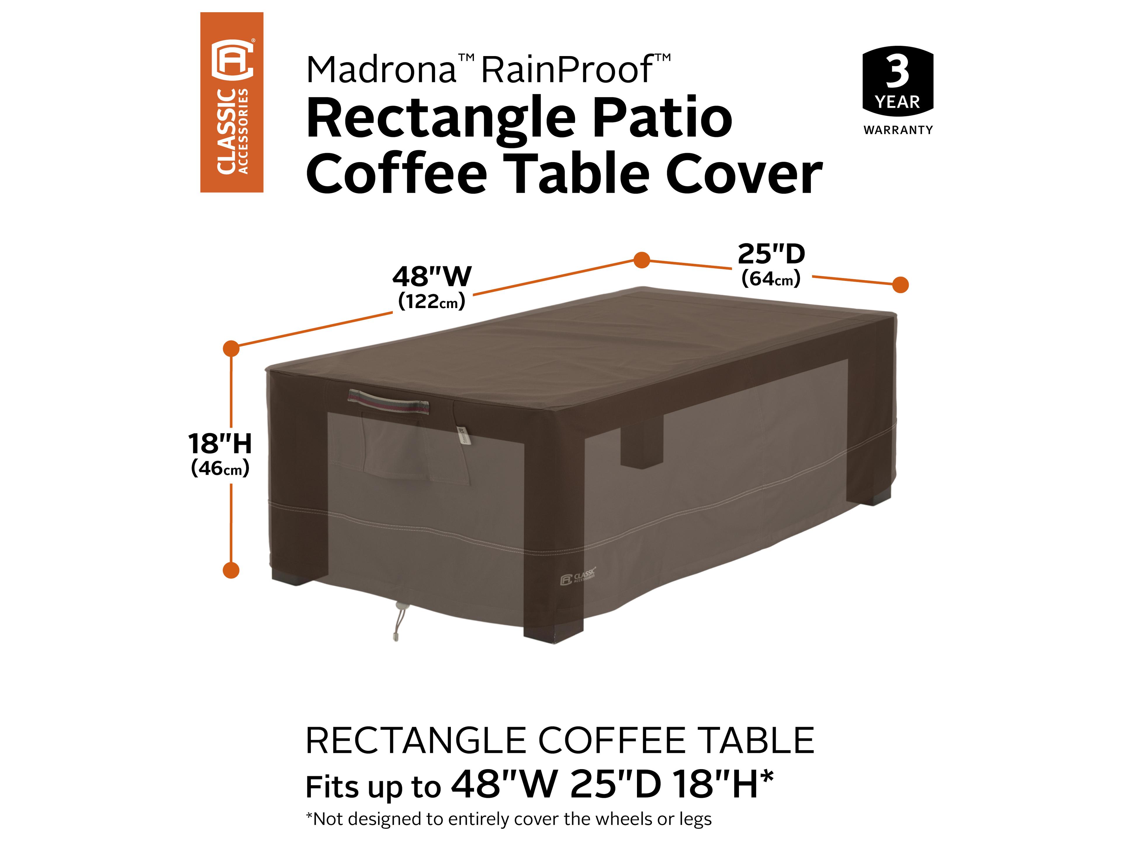 Duck Covers Madrona Dark Cocoa 49 Inch RainProof Rectangular Coffee Table/Ottoman Cover