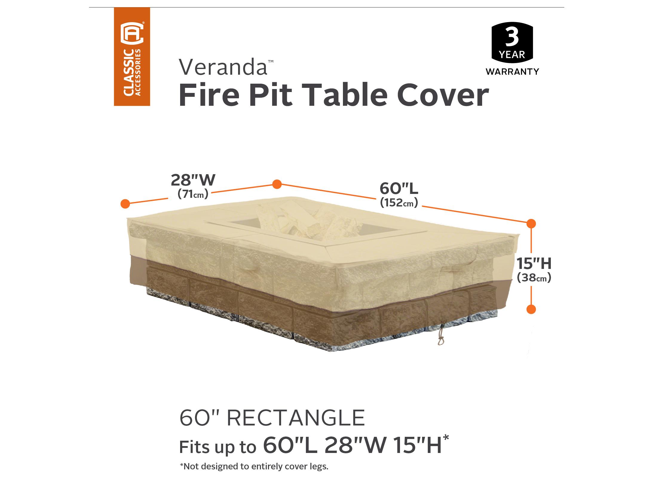 Duck Covers Veranda Pebble 60 Inch Rectangular Fire Pit Table Cover