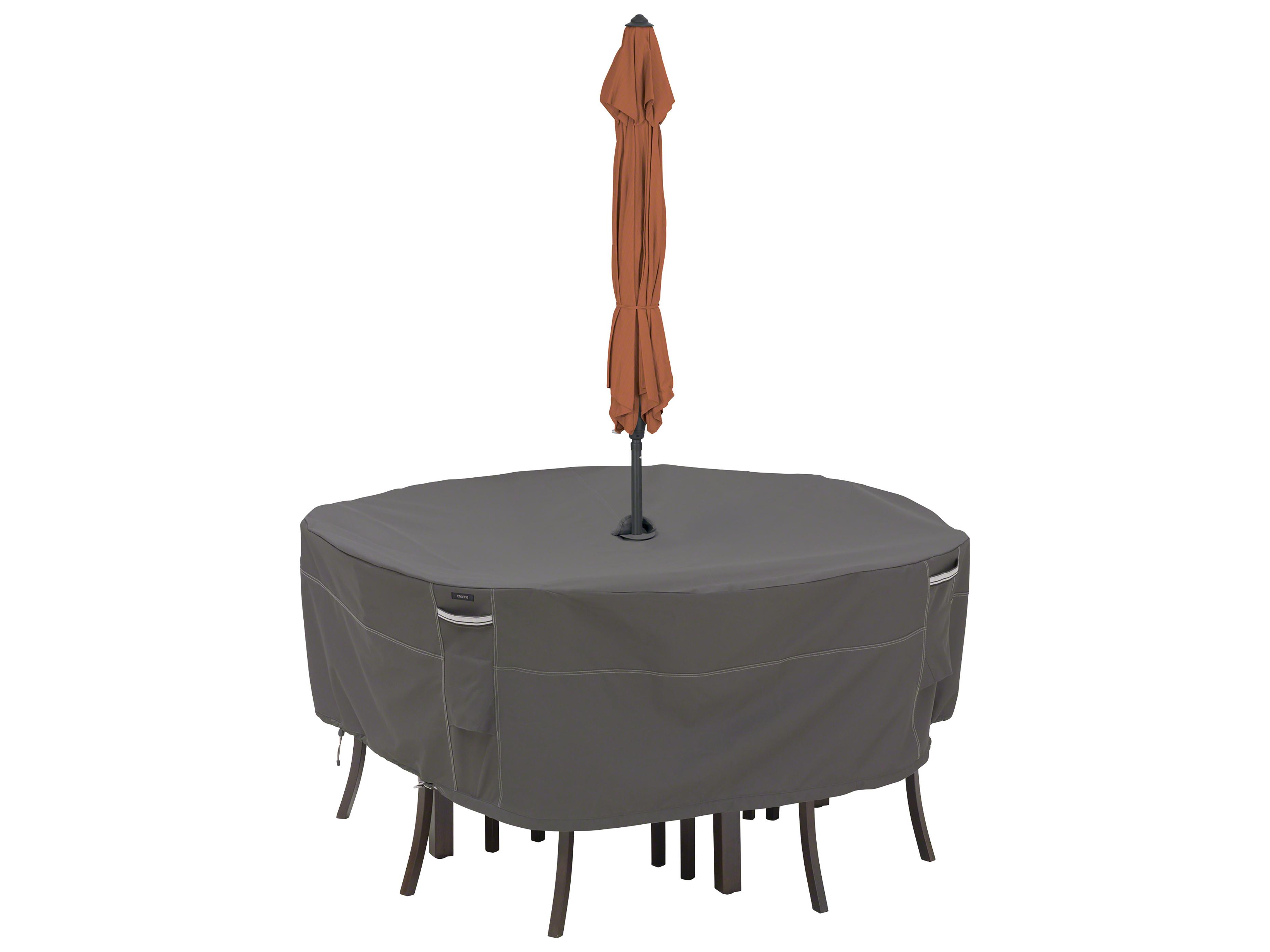 Duck Covers Ravenna Dark Taupe 62 Inch Round Table & Chairs Set Cover with Hole