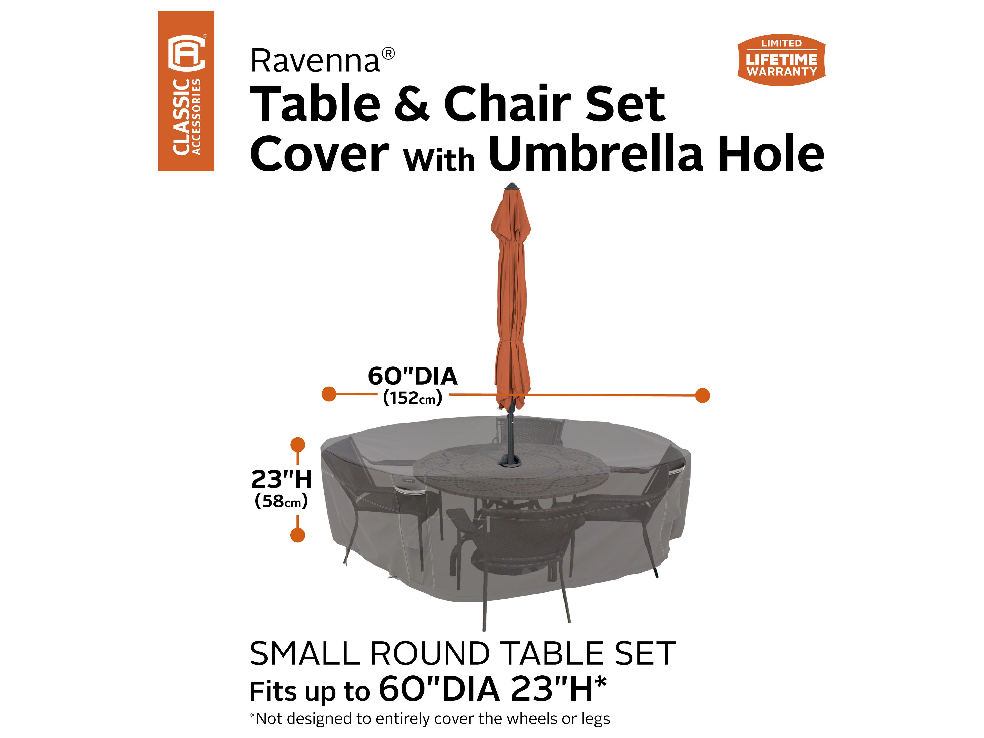 Duck Covers Ravenna Dark Taupe 62 Inch Round Table & Chairs Set Cover with Hole