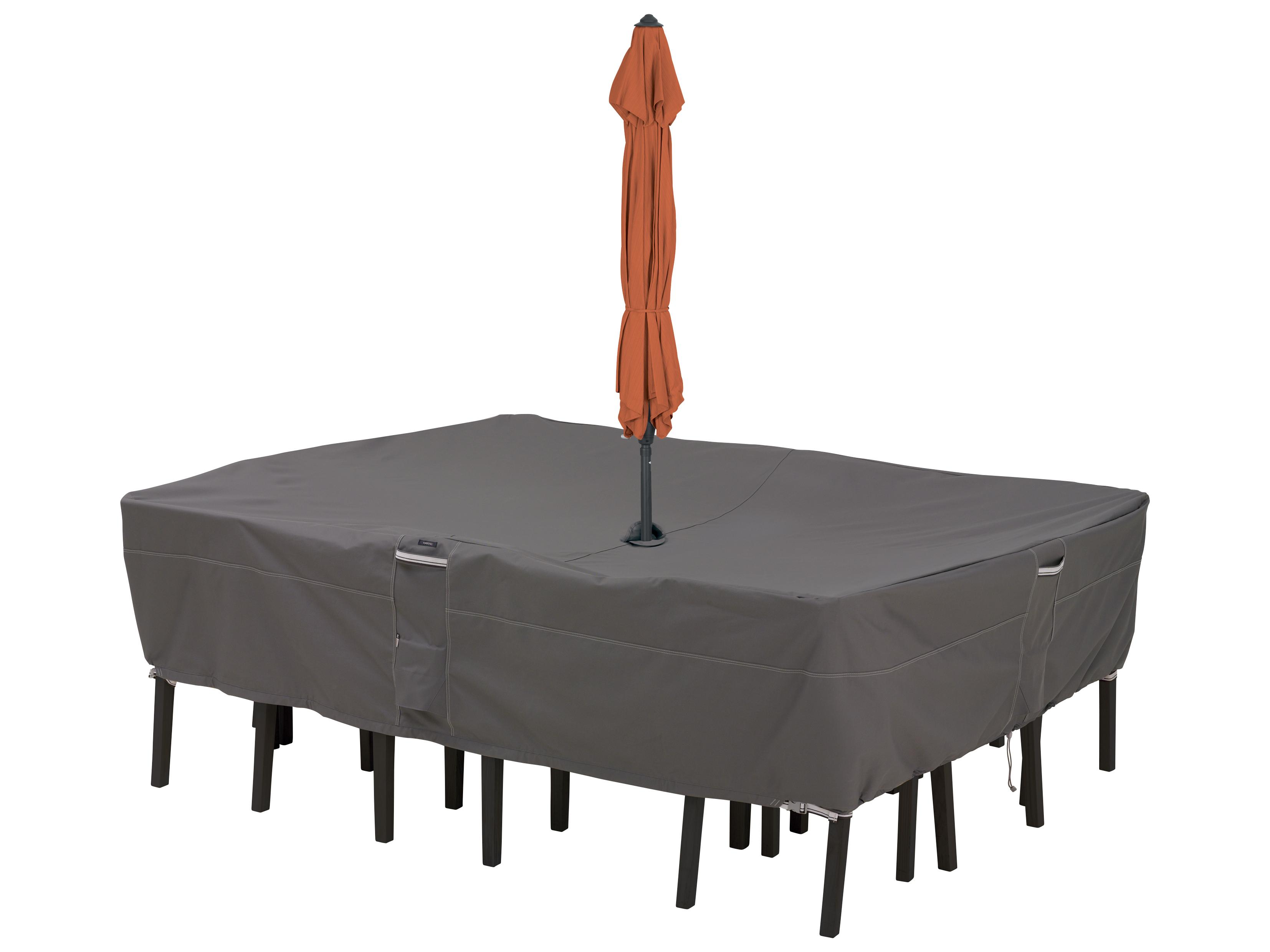 Duck Covers Ravenna Dark Taupe 110 Inch Rectangular Table & Chair Set Cover with Hole
