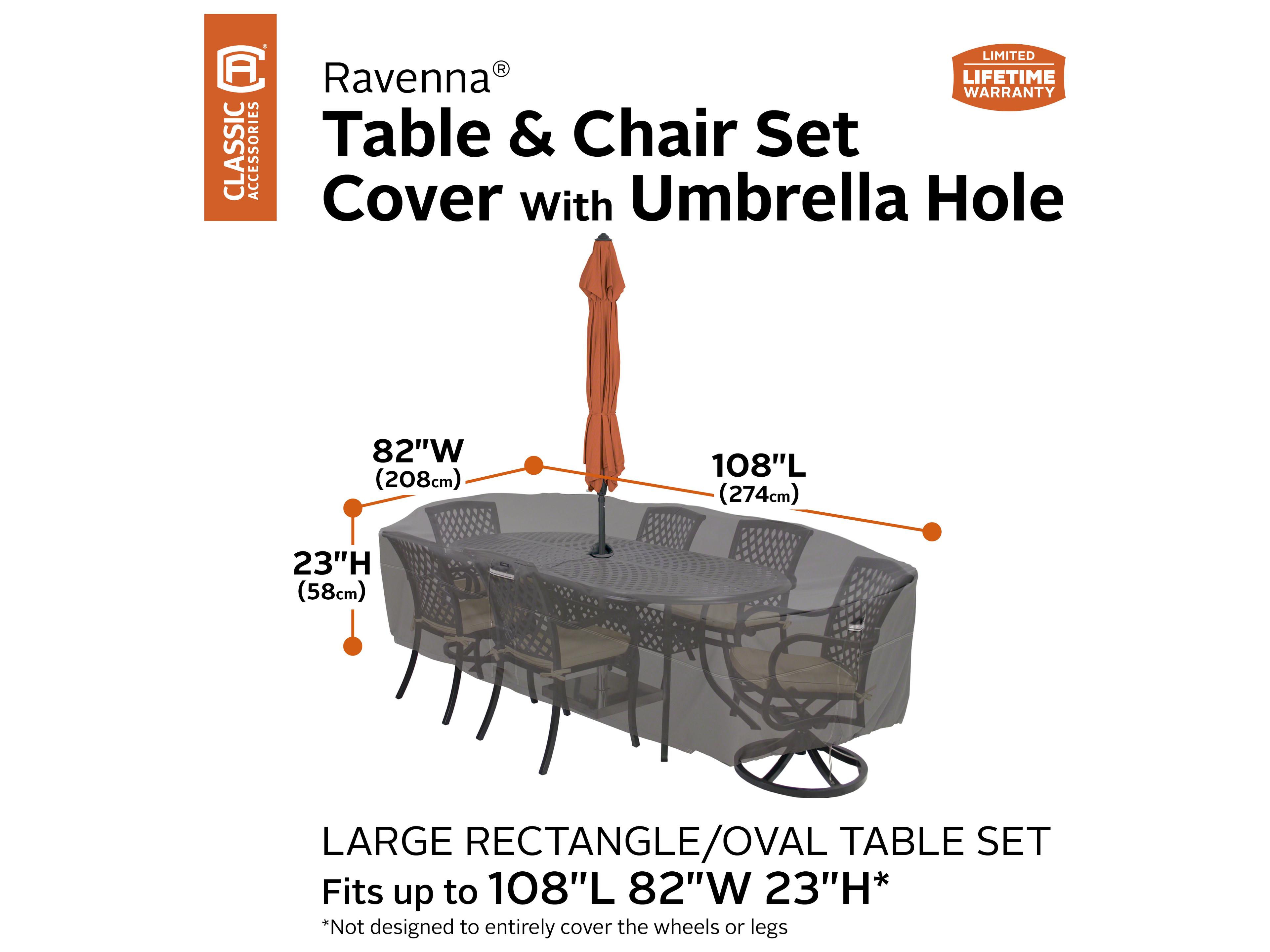 Duck Covers Ravenna Dark Taupe 110 Inch Rectangular Table & Chair Set Cover with Hole