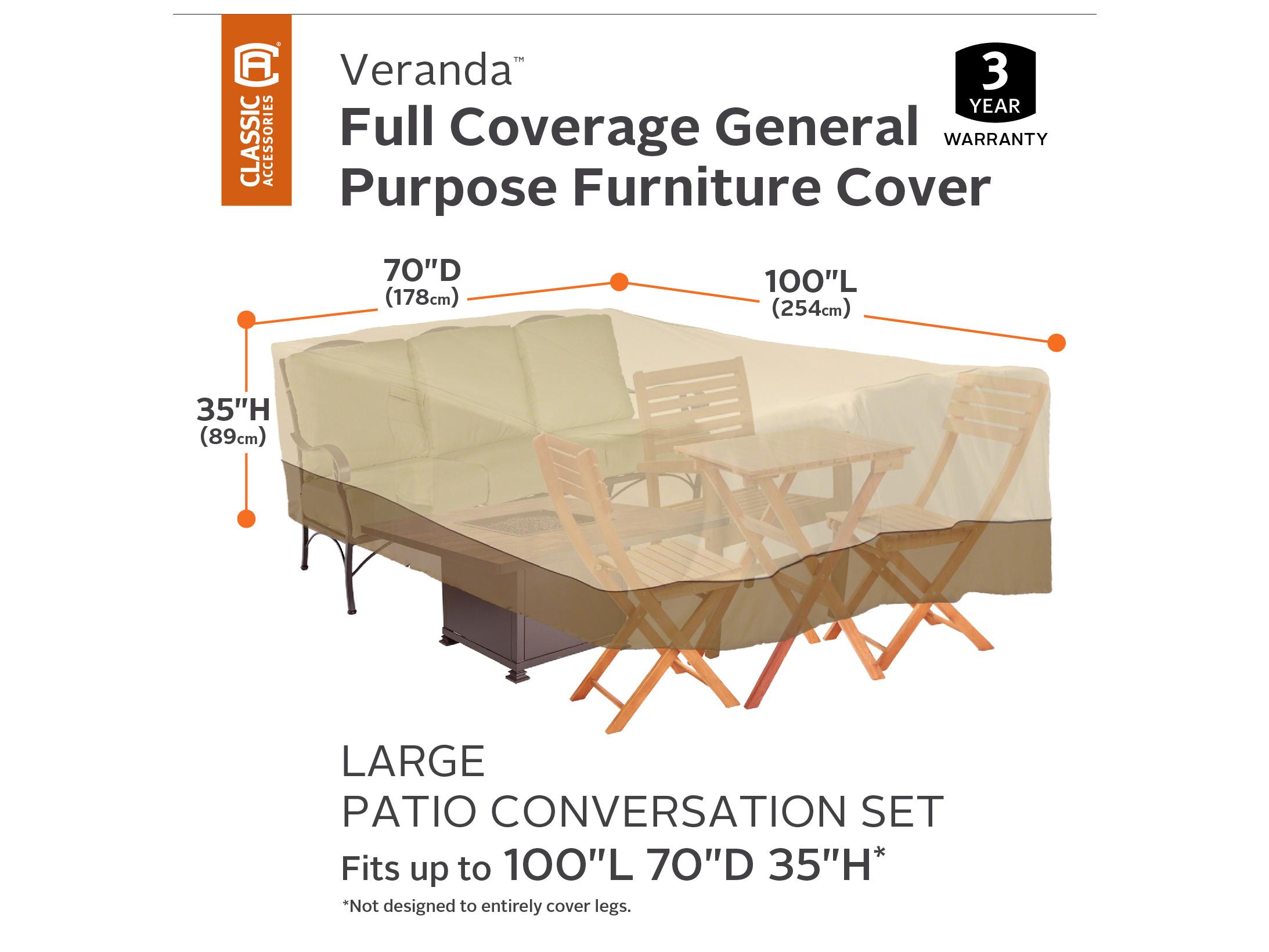 Duck Covers Veranda Pebble 102 Inch Conversation Set/ General Purpose Furniture Cover