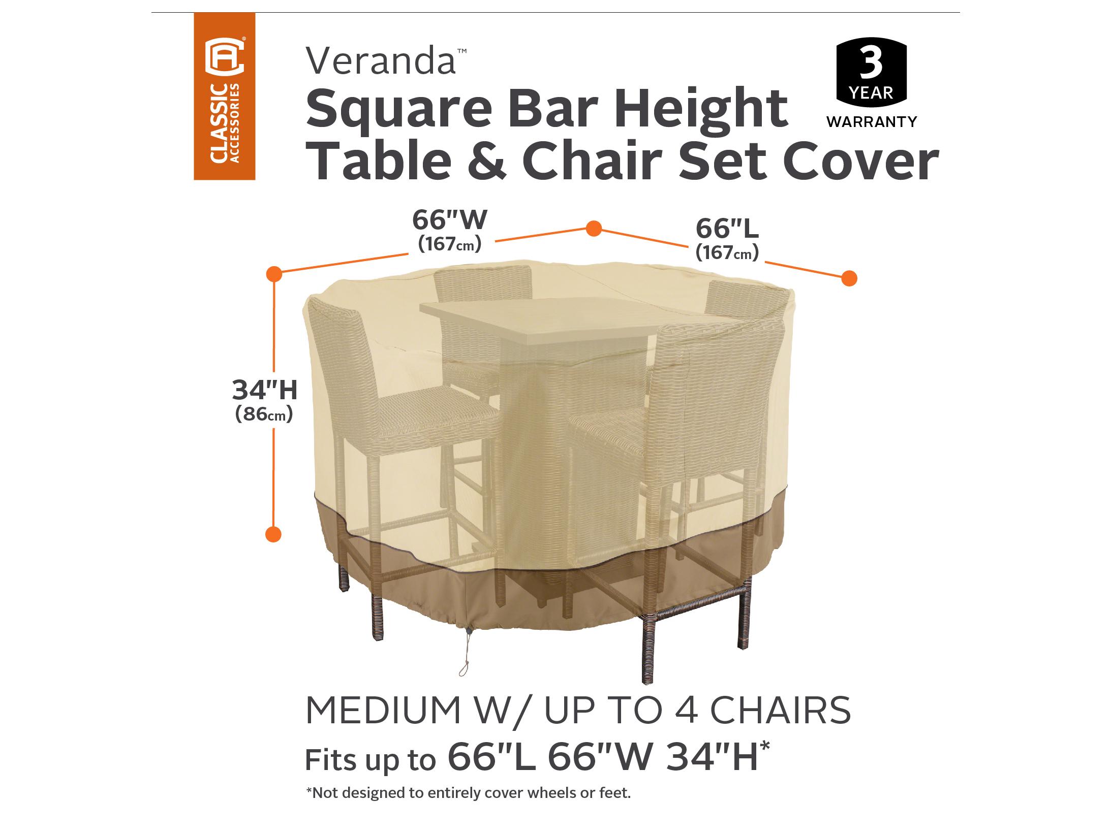 Duck Covers Veranda Pebble 68 Inch Square Bar Height Chair & Table Cover