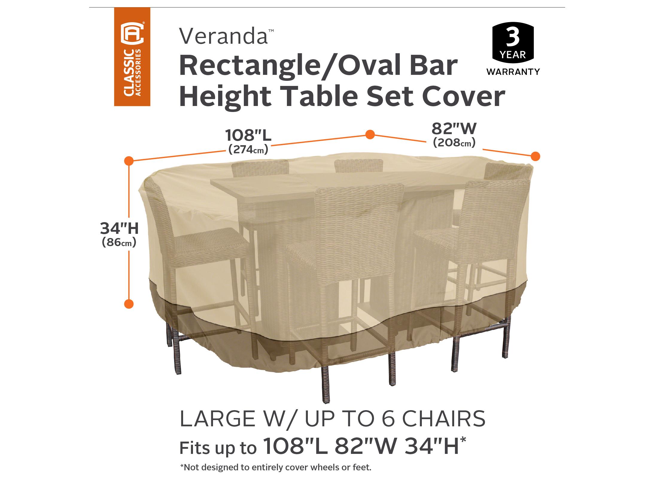 Duck Covers Veranda Pebble 110'' x 84'' Rectangular Bar Height Chair & Table Cover