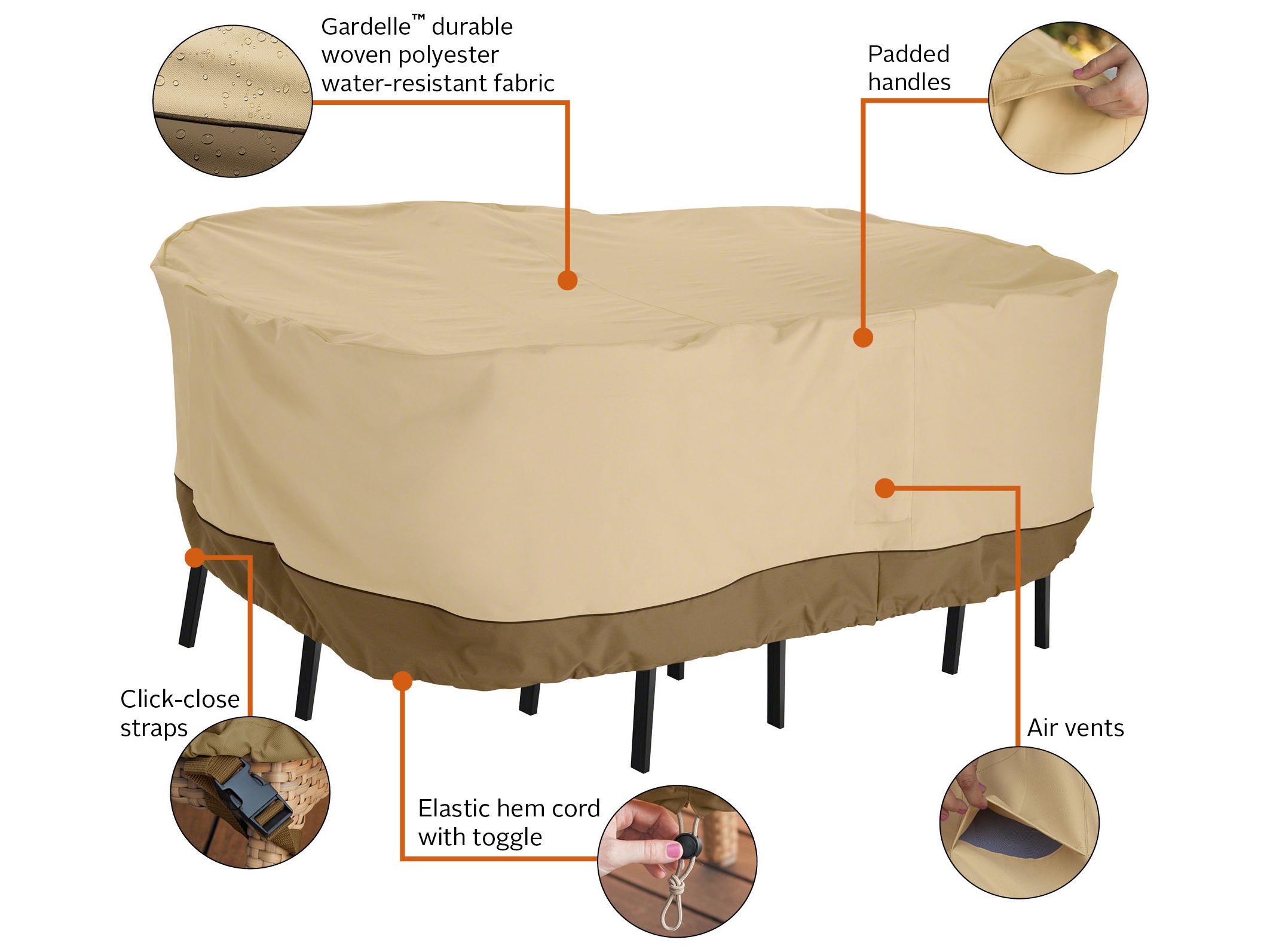 Duck Covers Veranda Pebble 110'' x 84'' Rectangular Bar Height Chair & Table Cover