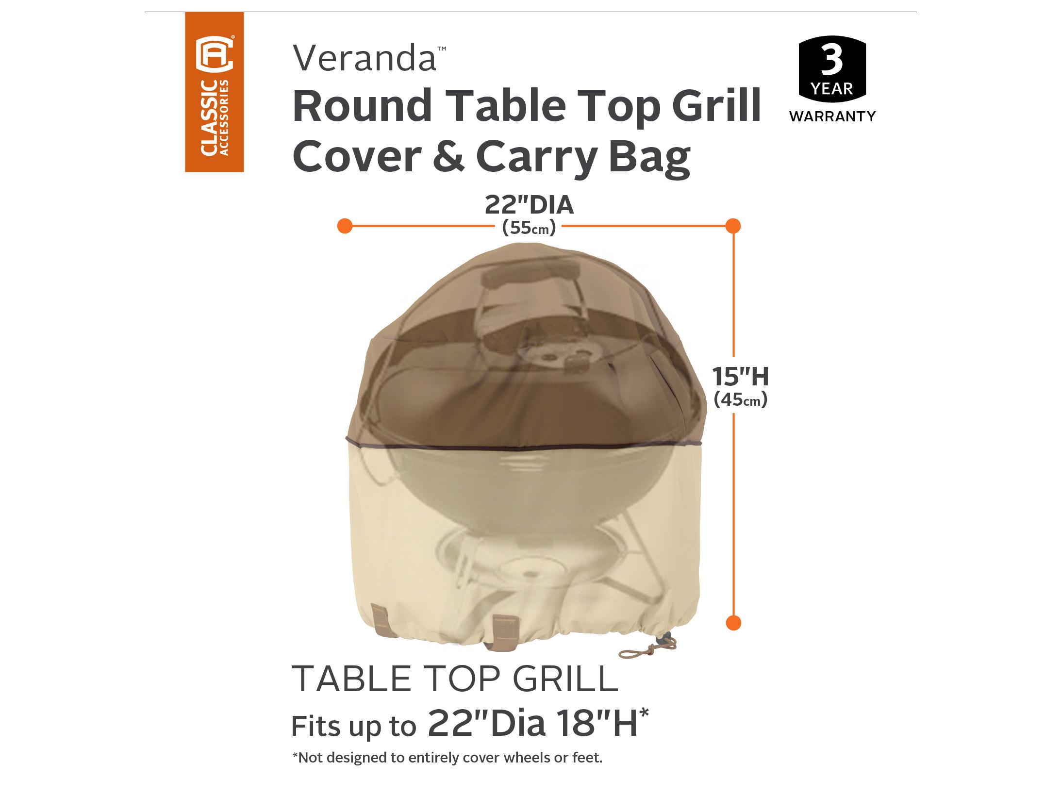 Duck Covers Veranda Pebble 22 Inch Round Table Top Grill Cover & Carry Bag