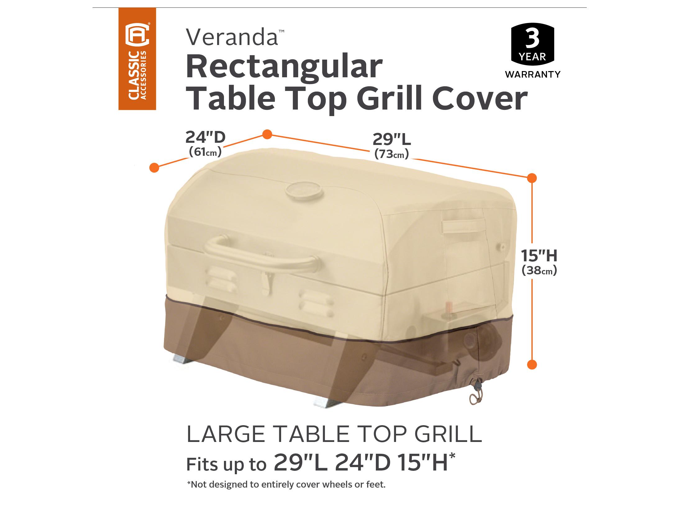 Duck Covers Veranda Pebble 29 Inch Rectangular Table Top Grill Cover