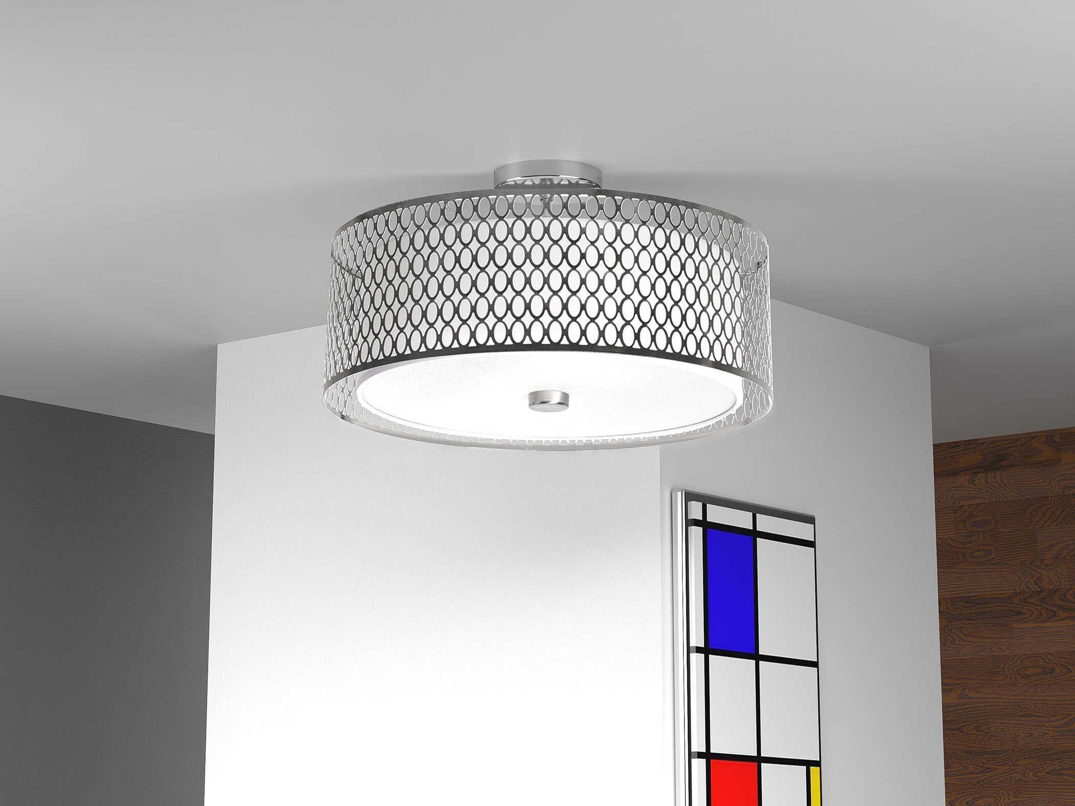 Dainolite Kordan 3-Light Satin Chrome Drum Semi Flush Mount