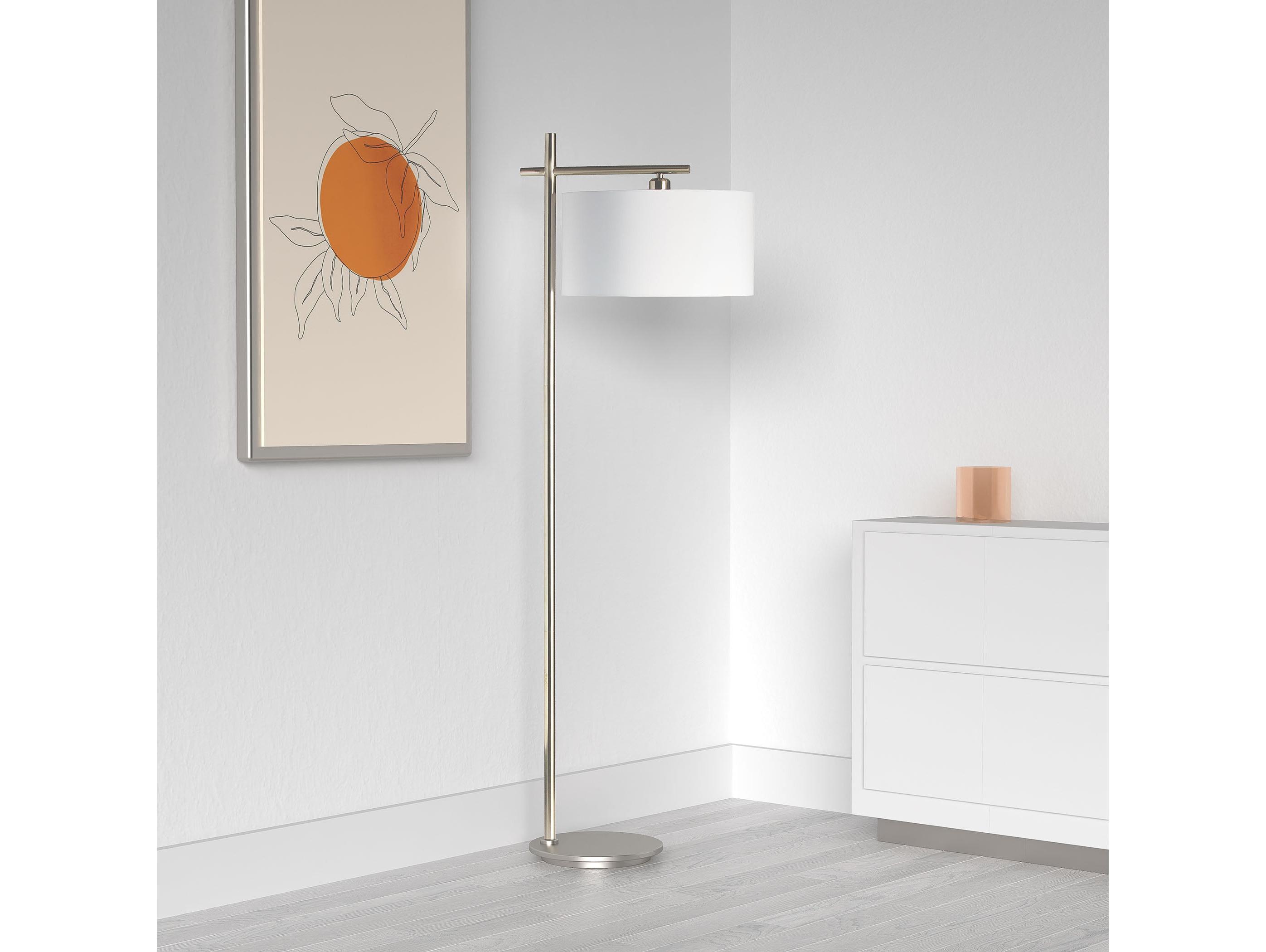 Dainolite Satin Chrome White Fabric Floor Lamp