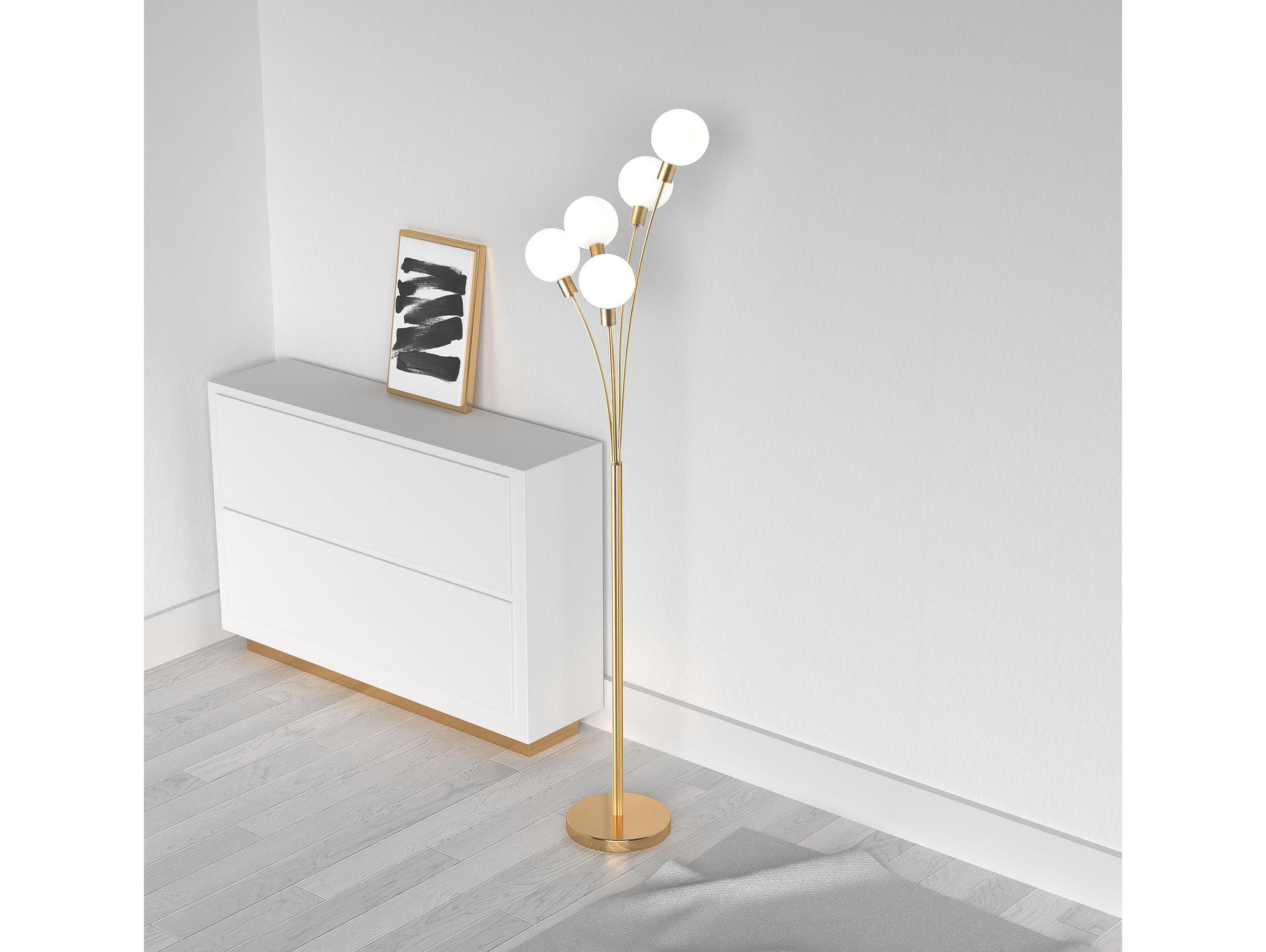 Dainolite Budding Branch Aged Brass White Glass Floor Lamp