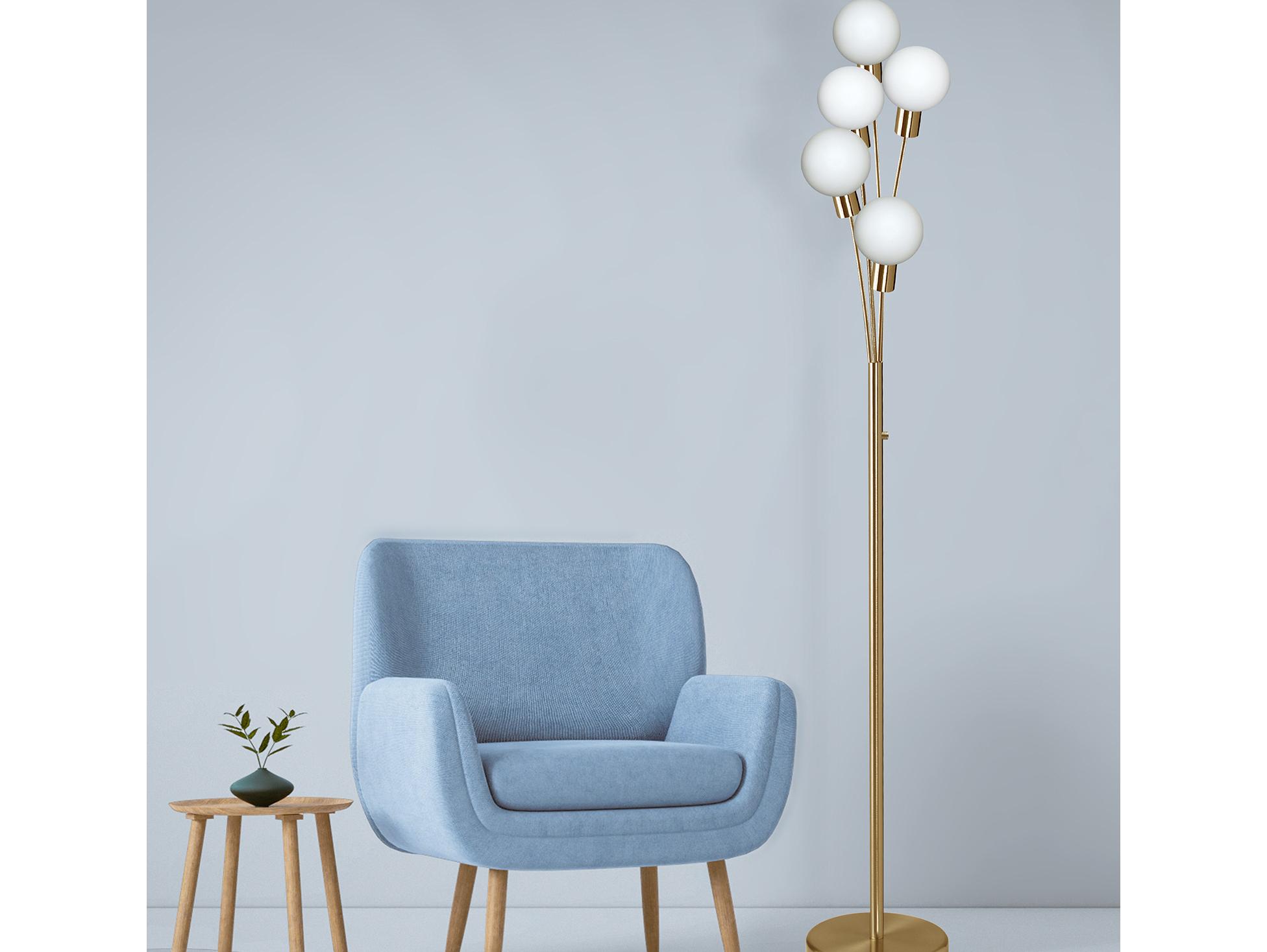 Dainolite Budding Branch Aged Brass White Glass Floor Lamp