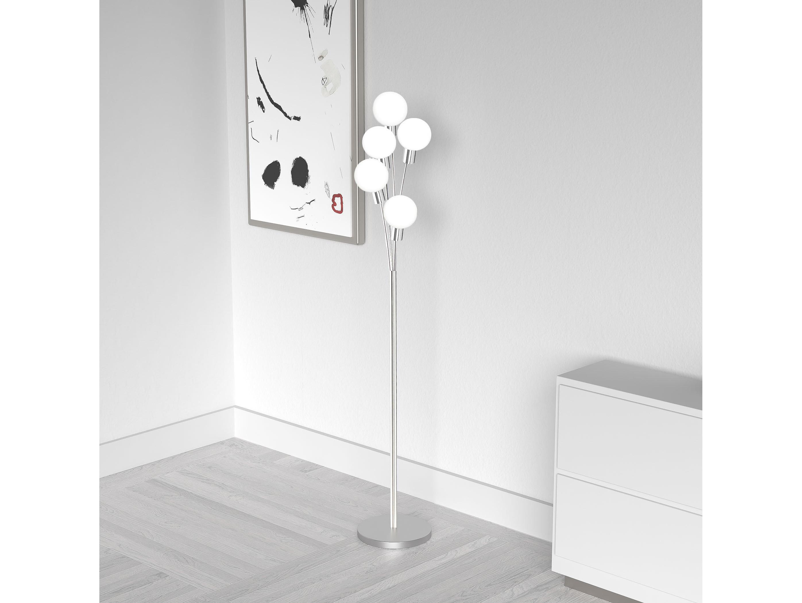 Dainolite Budding Branch Satin Chrome White Glass Silver Floor Lamp