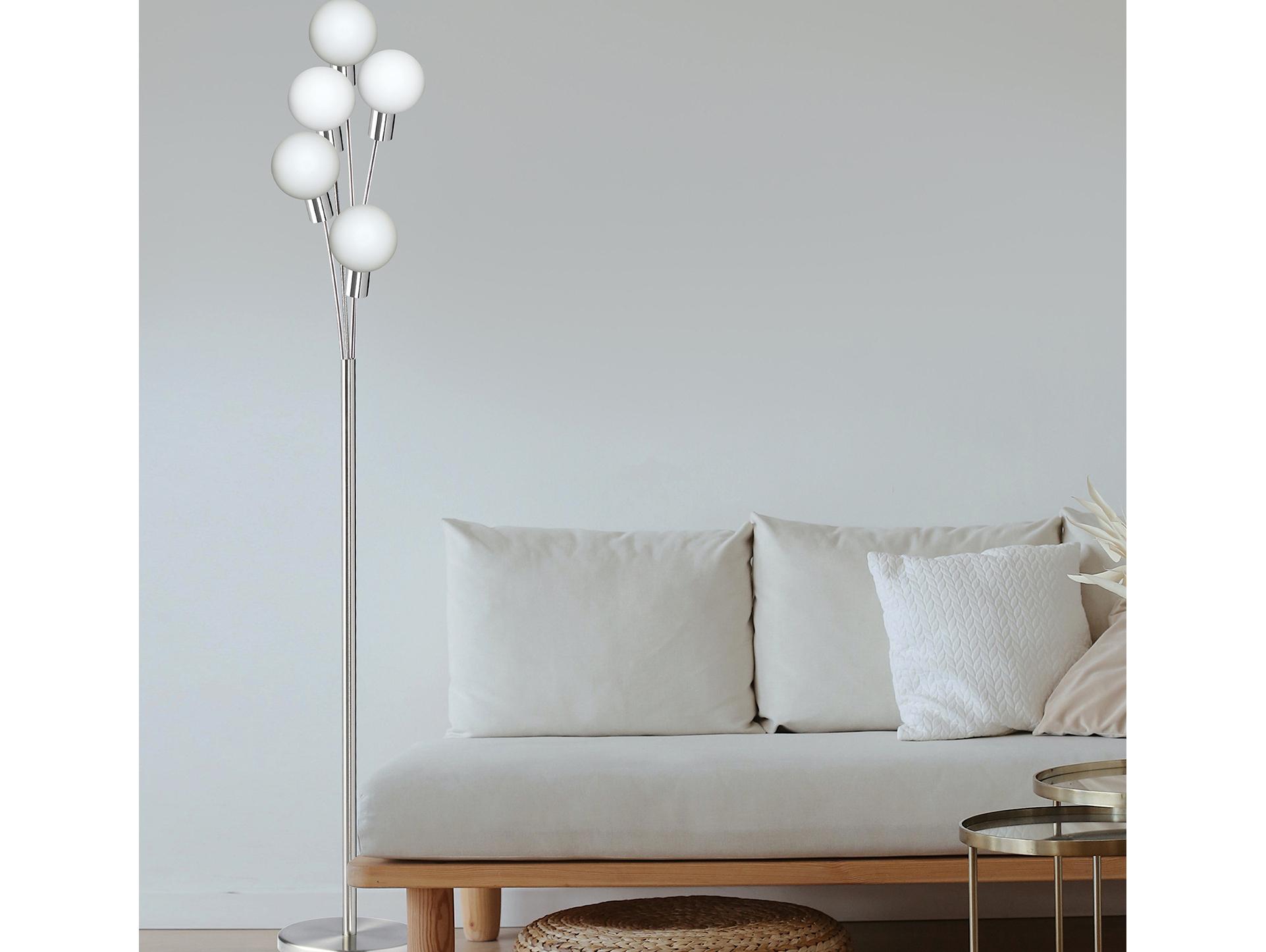 Dainolite Budding Branch Satin Chrome White Glass Silver Floor Lamp