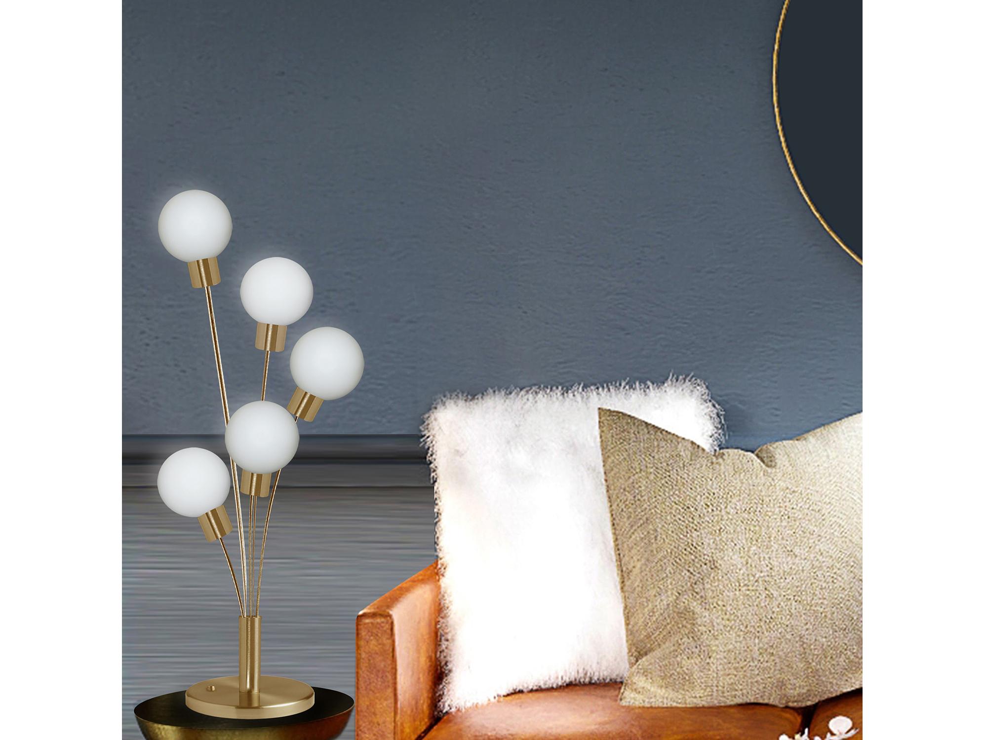 Dainolite Budding Branch Aged Brass White Glass Buffet Lamp