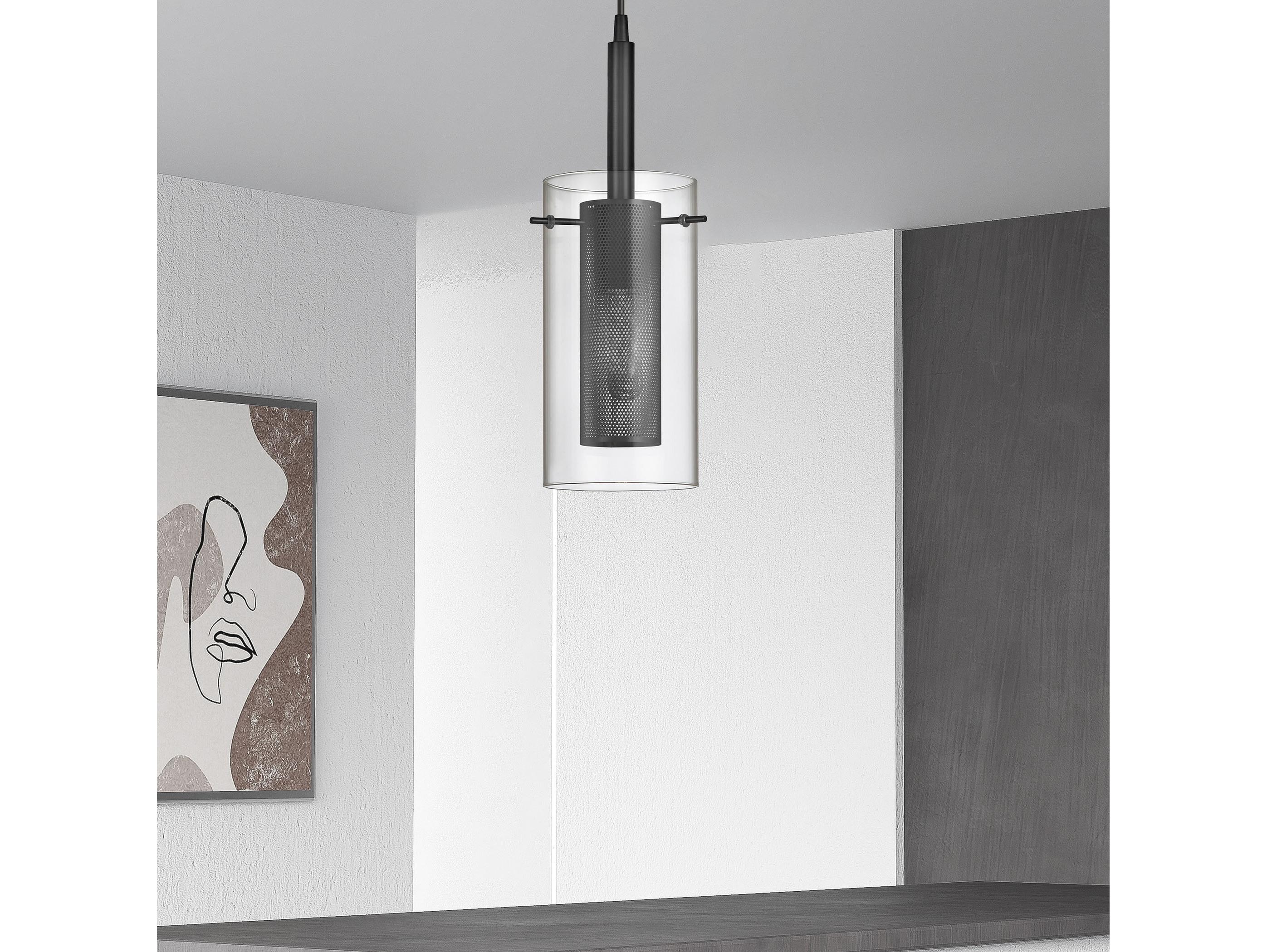 Dainolite Percy 1-Light Matte Black Cylinder Mini Pendant