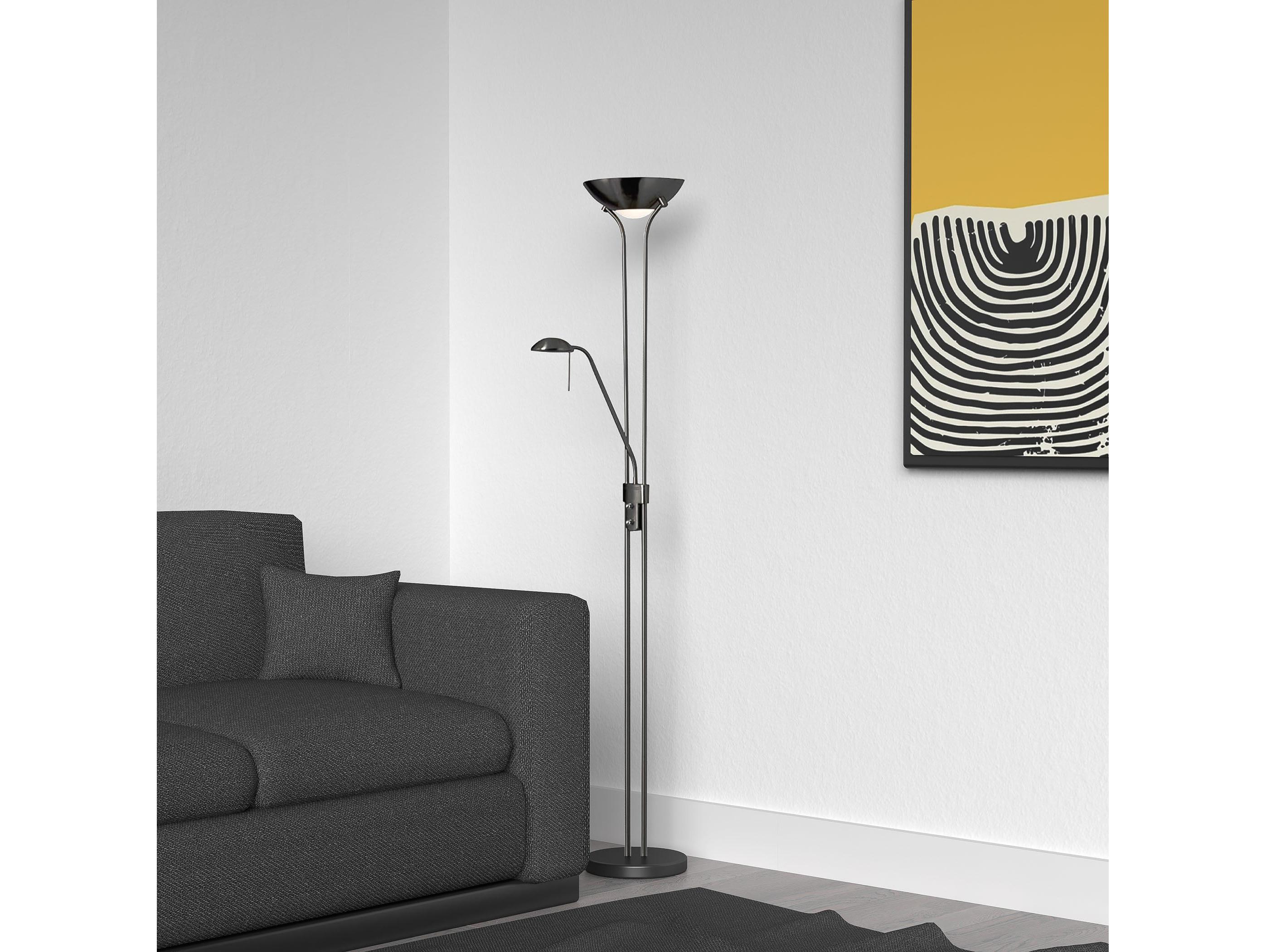 Dainolite Mother And Son Matte Black White Glass Floor Lamp