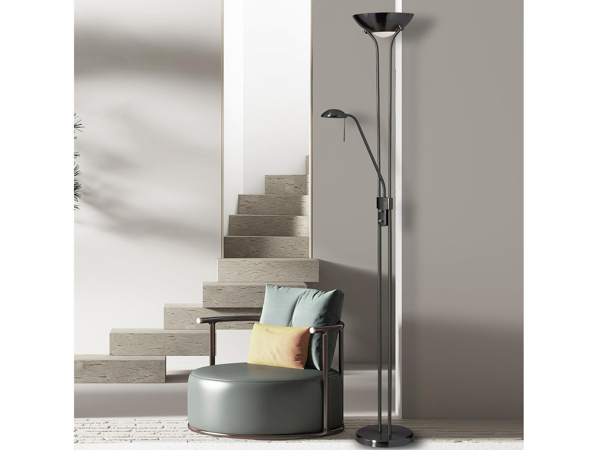 Dainolite Mother And Son Matte Black White Glass Floor Lamp
