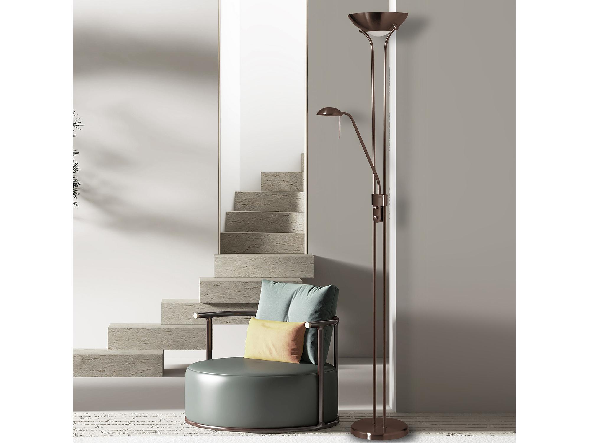 Dainolite Mother And Son Oil Brushed Bronze White Glass Floor Lamp