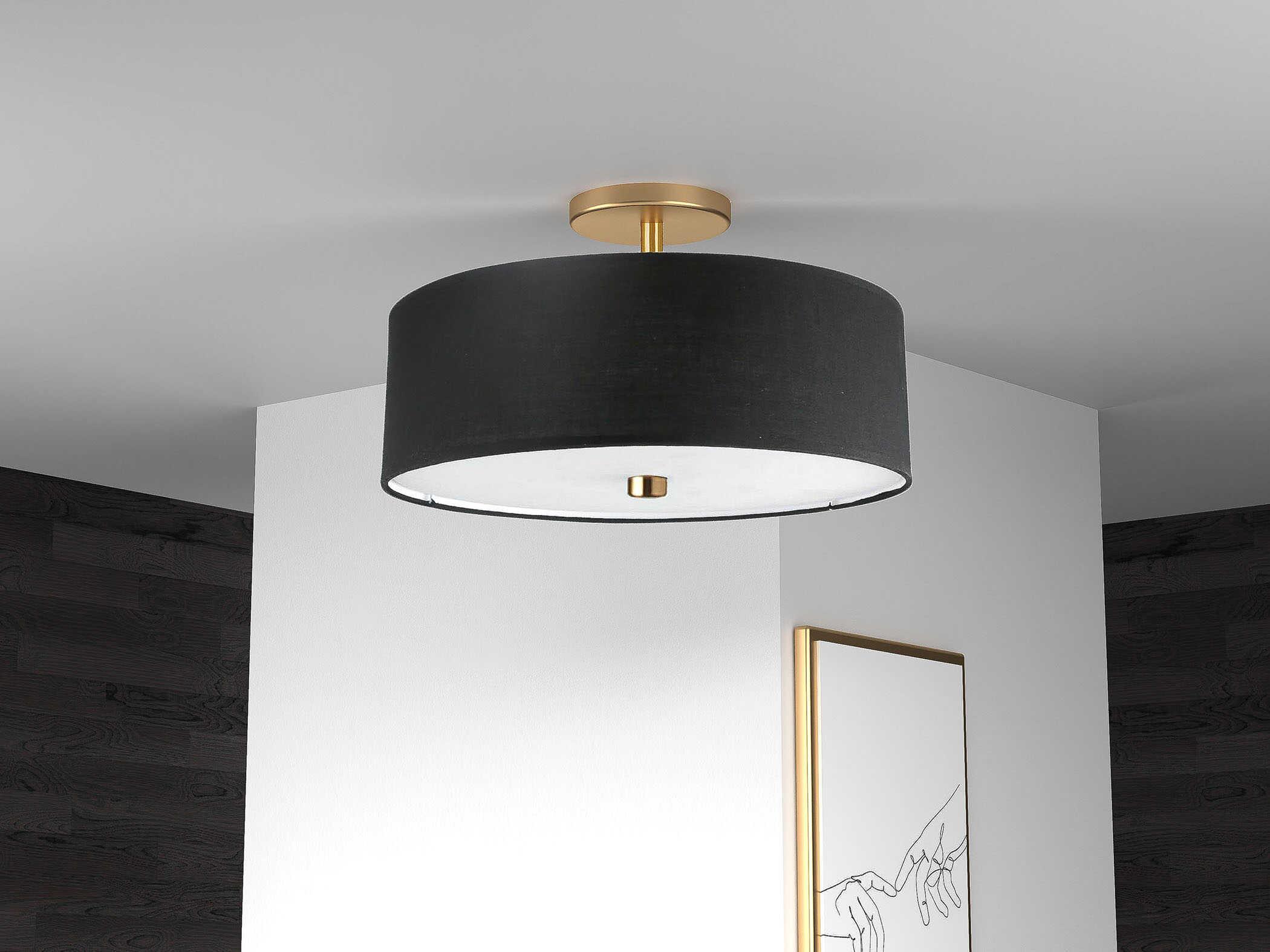 Dainolite Everly 3-Light Black Aged Brass Drum Semi Flush Mount