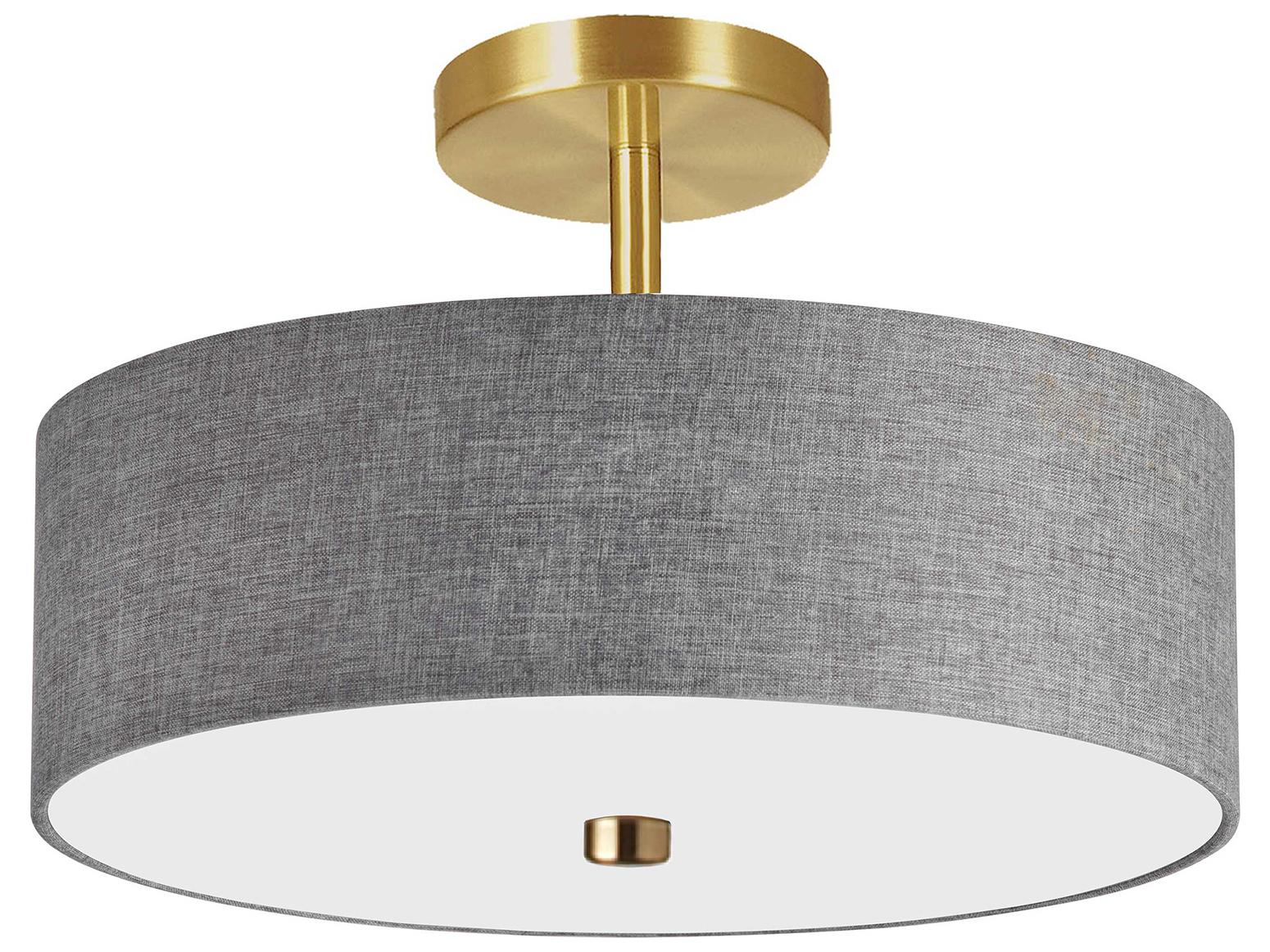 Dainolite Everly 3-Light Grey Aged Brass Drum Semi Flush Mount