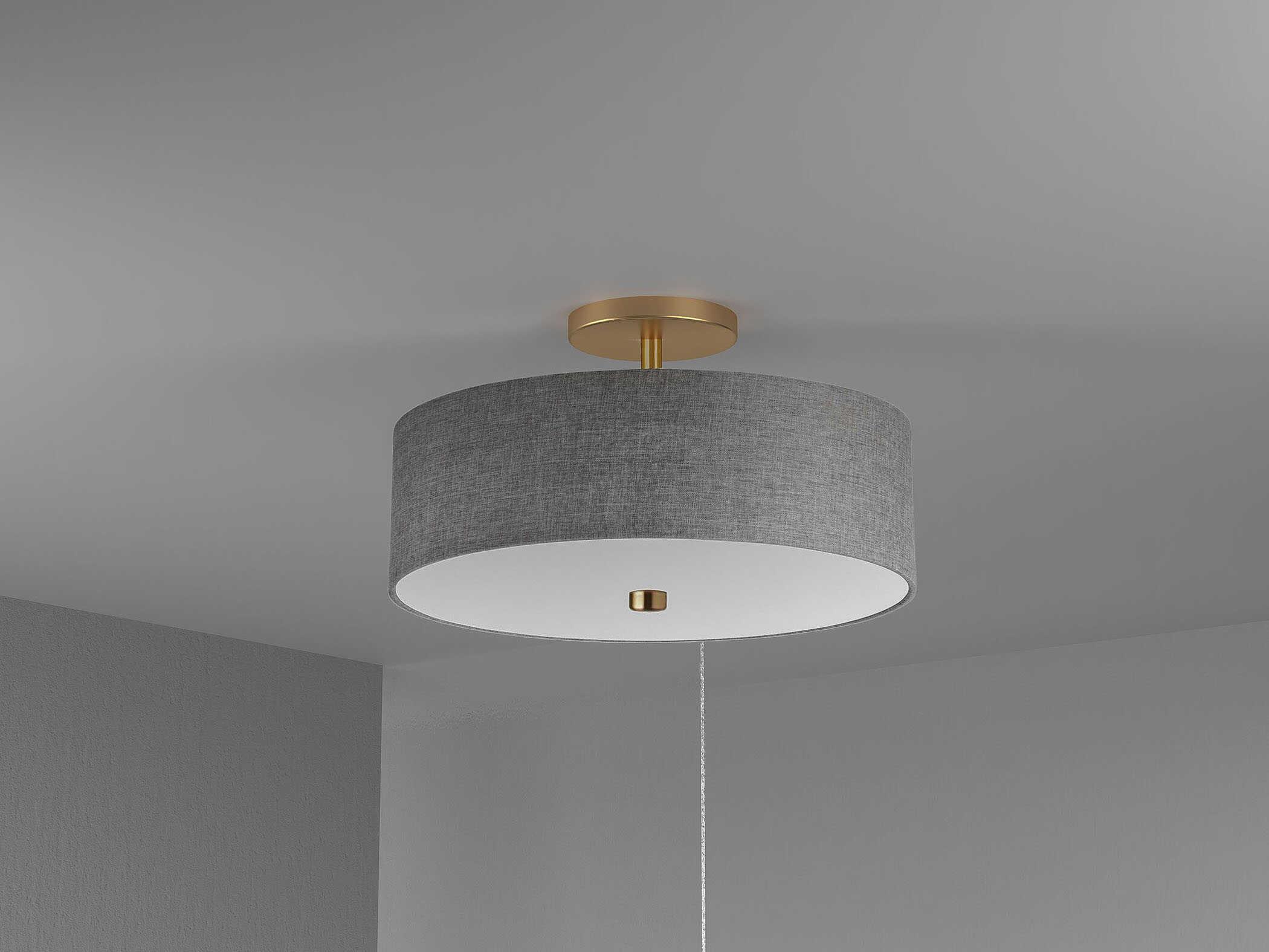 Dainolite Everly 3-Light Grey Aged Brass Drum Semi Flush Mount