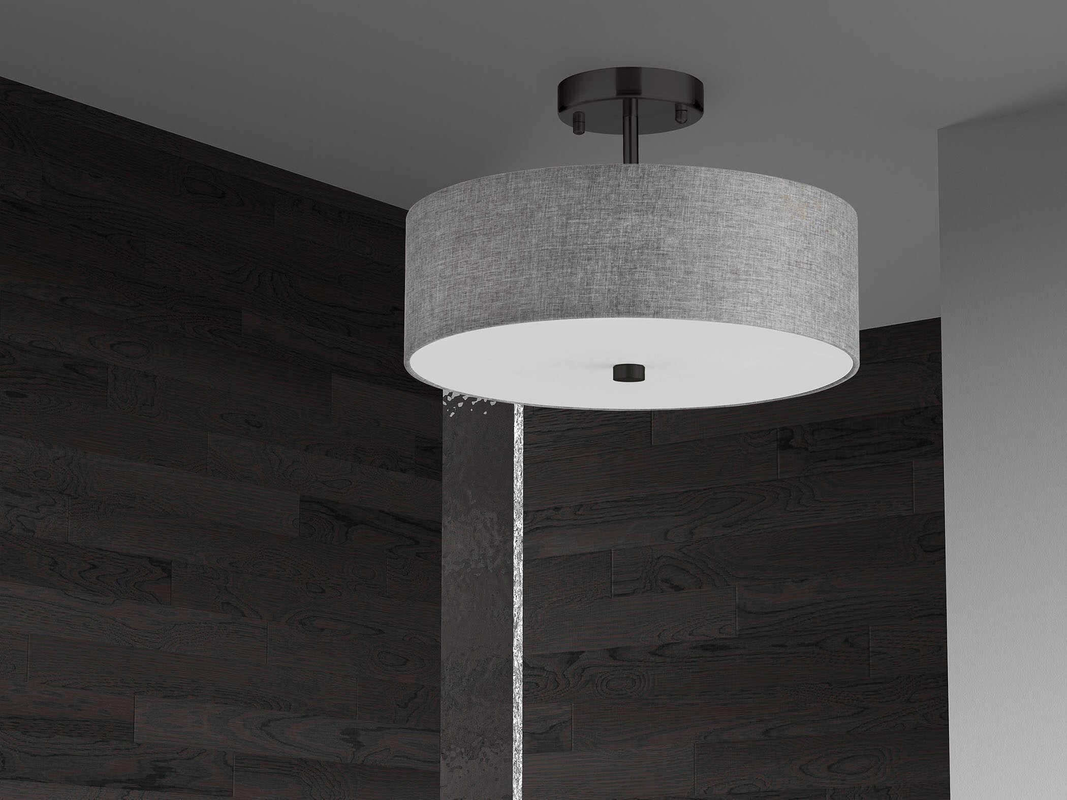 Dainolite Everly 3-Light Grey Matte Black Drum Semi Flush Mount