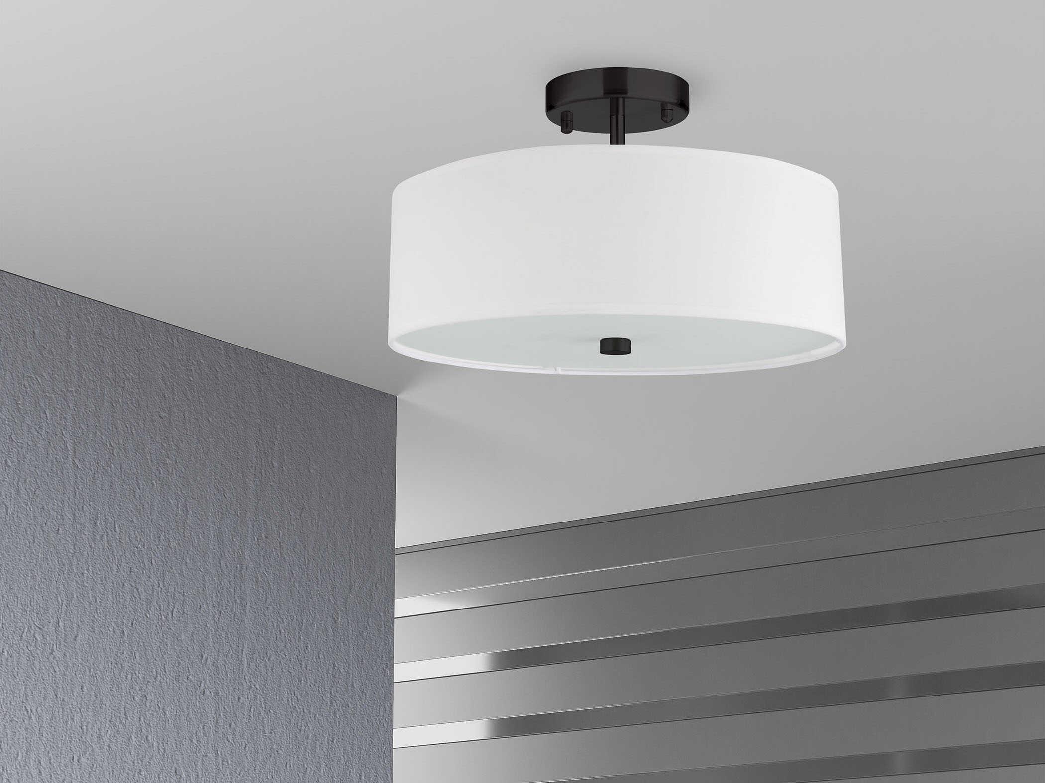 Dainolite Everly 3-Light Matte Black White Drum Semi Flush Mount