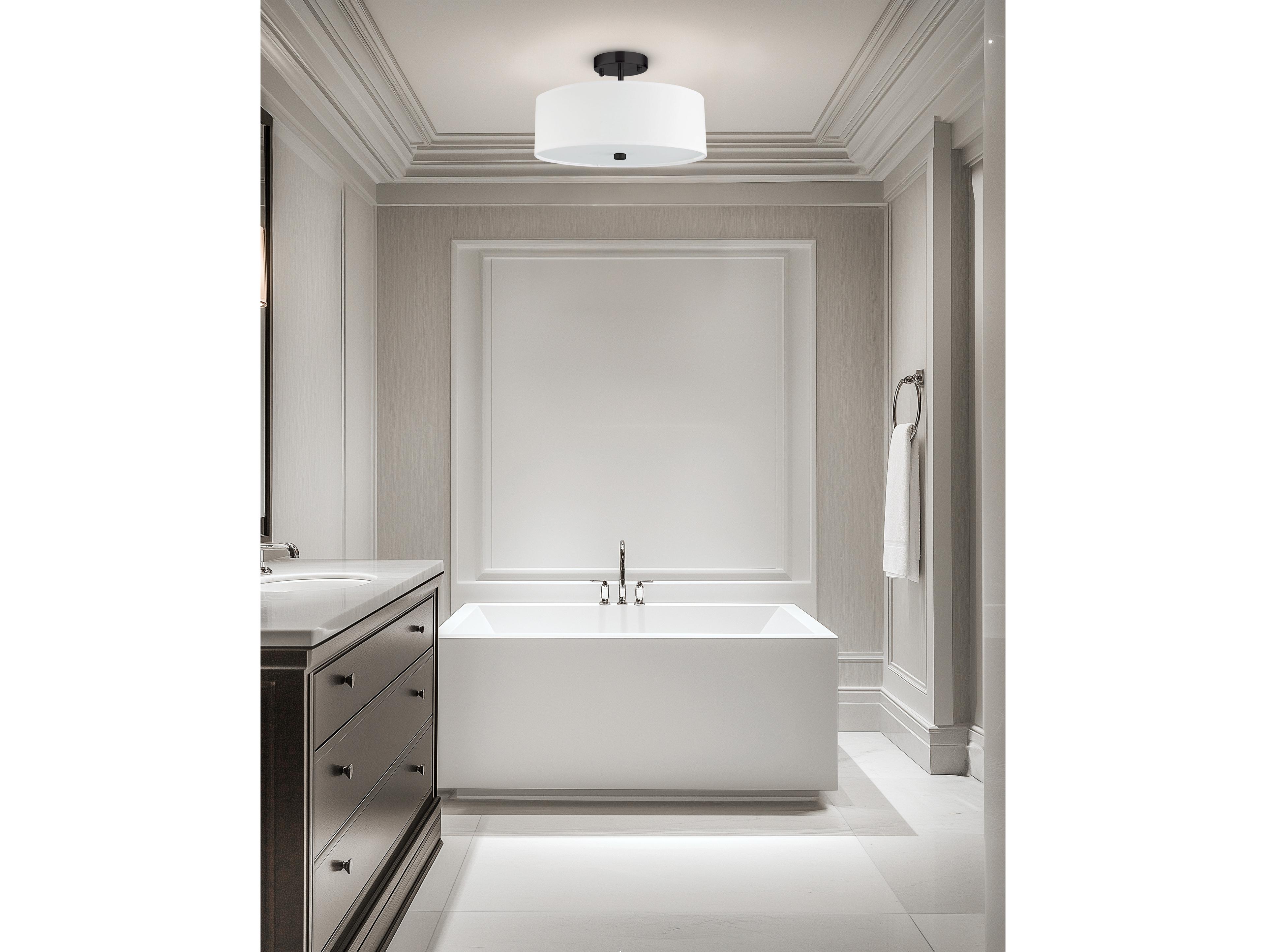 Dainolite Everly 3-Light Matte Black White Drum Semi Flush Mount