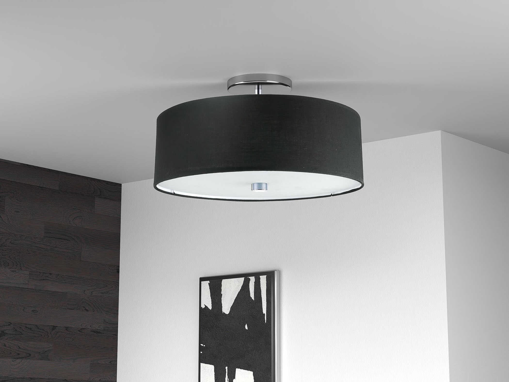 Dainolite Everly 3-Light Black Polished Chrome Drum Semi Flush Mount