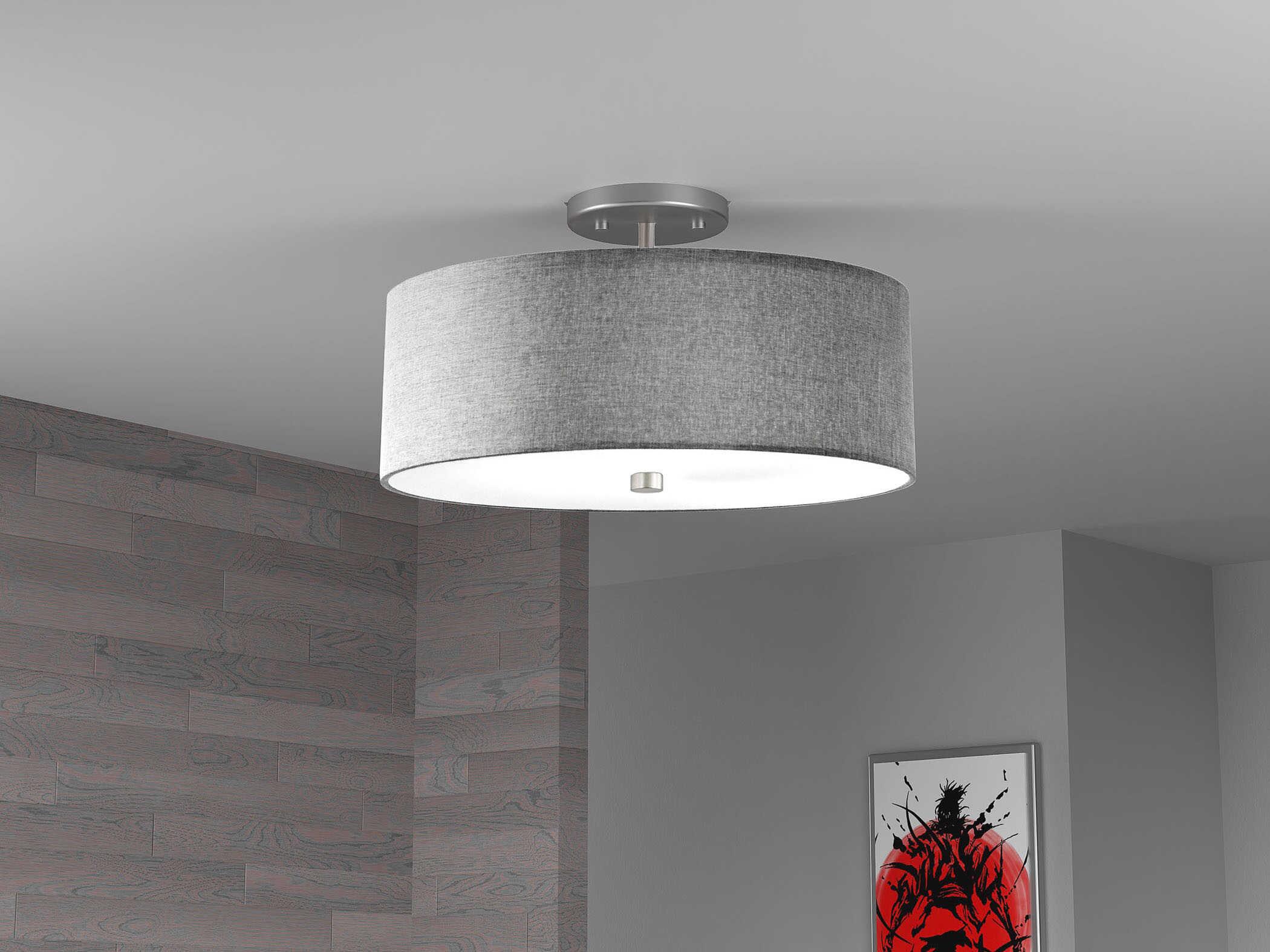 Dainolite Everly 3-Light Grey Satin Chrome Drum Semi Flush Mount