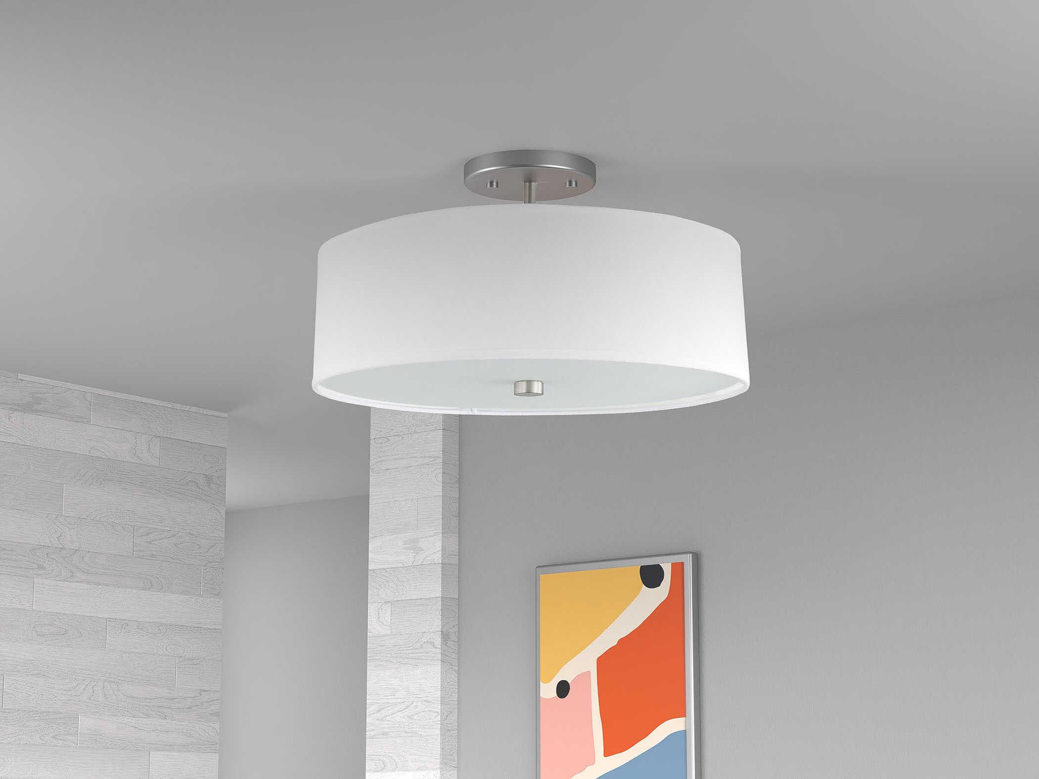 Dainolite Everly 3-Light Satin Chrome White Drum Semi Flush Mount