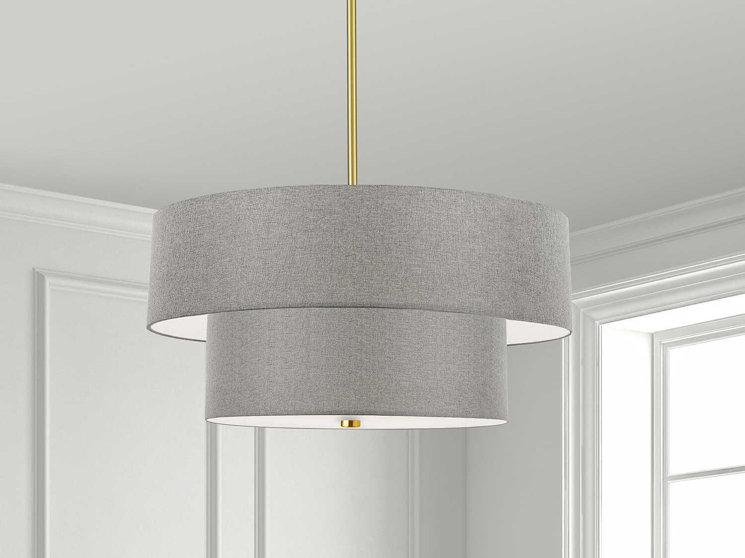 Dainolite Everly 4-Light Aged Brass Grey Drum Tiered Pendant