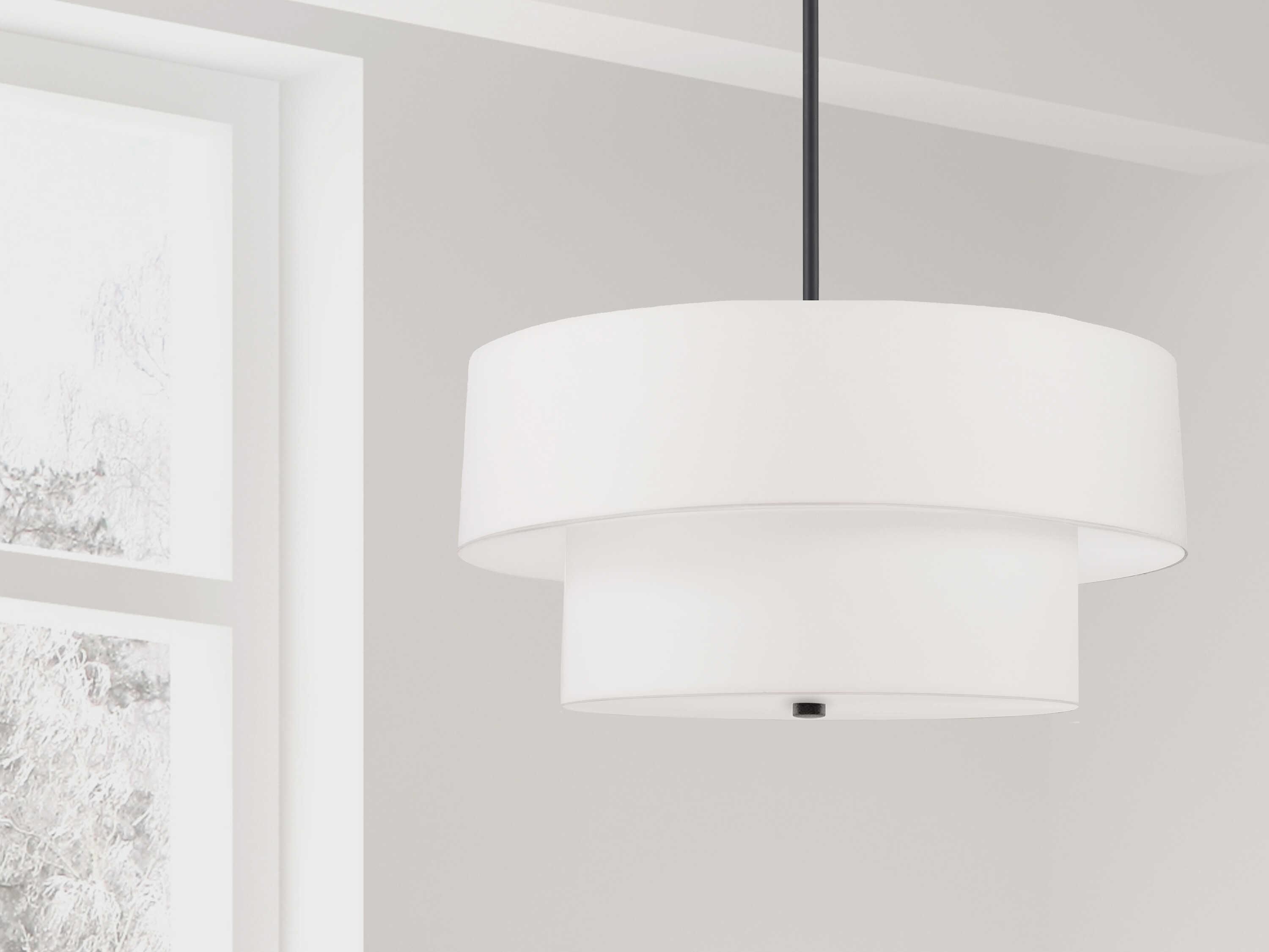 Dainolite Everly 4-Light Matte Black White Drum Tiered Pendant