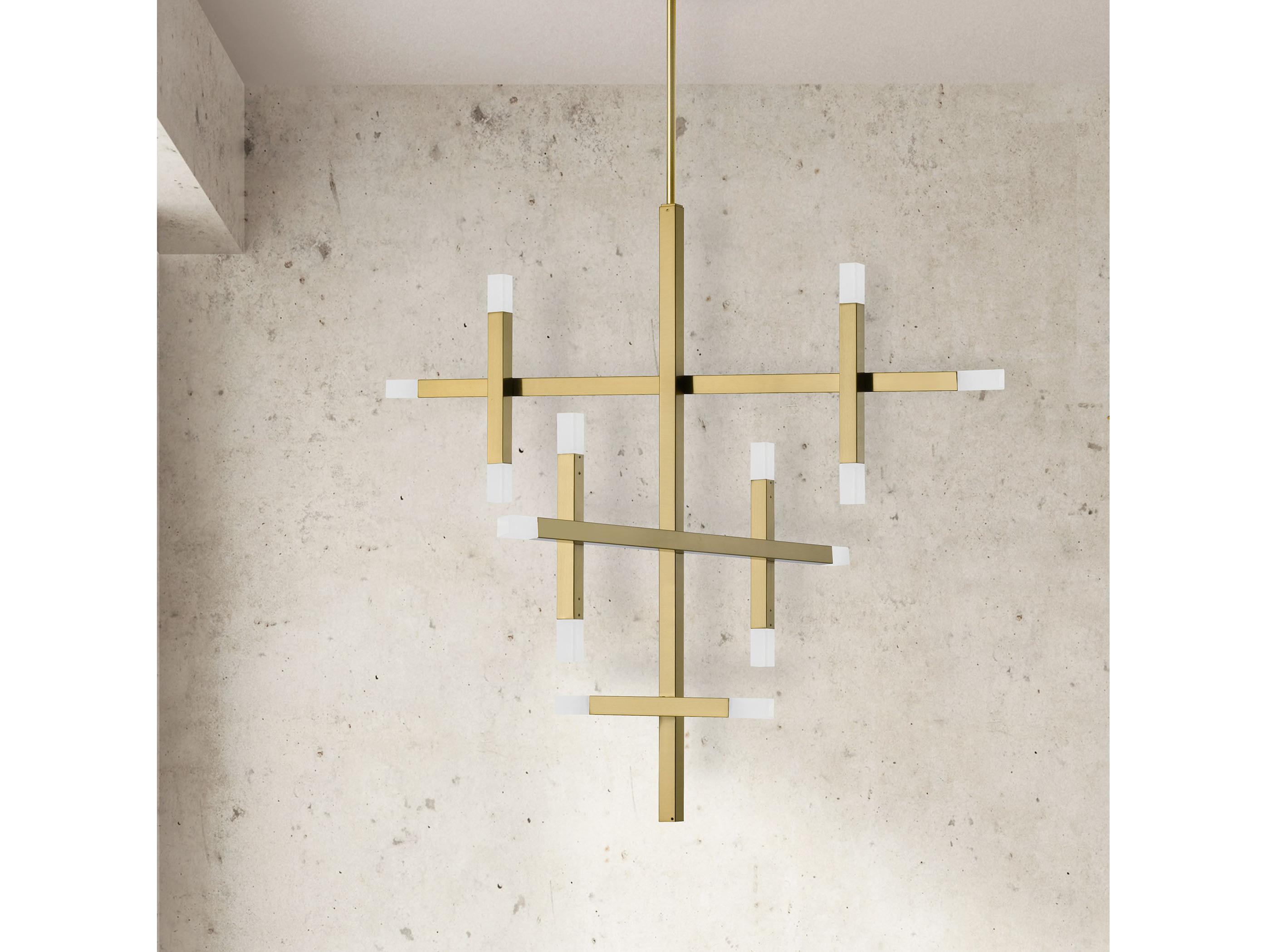 Dainolite Acasia 14-Light Aged Brass Geometric Linear Tiered Chandelier