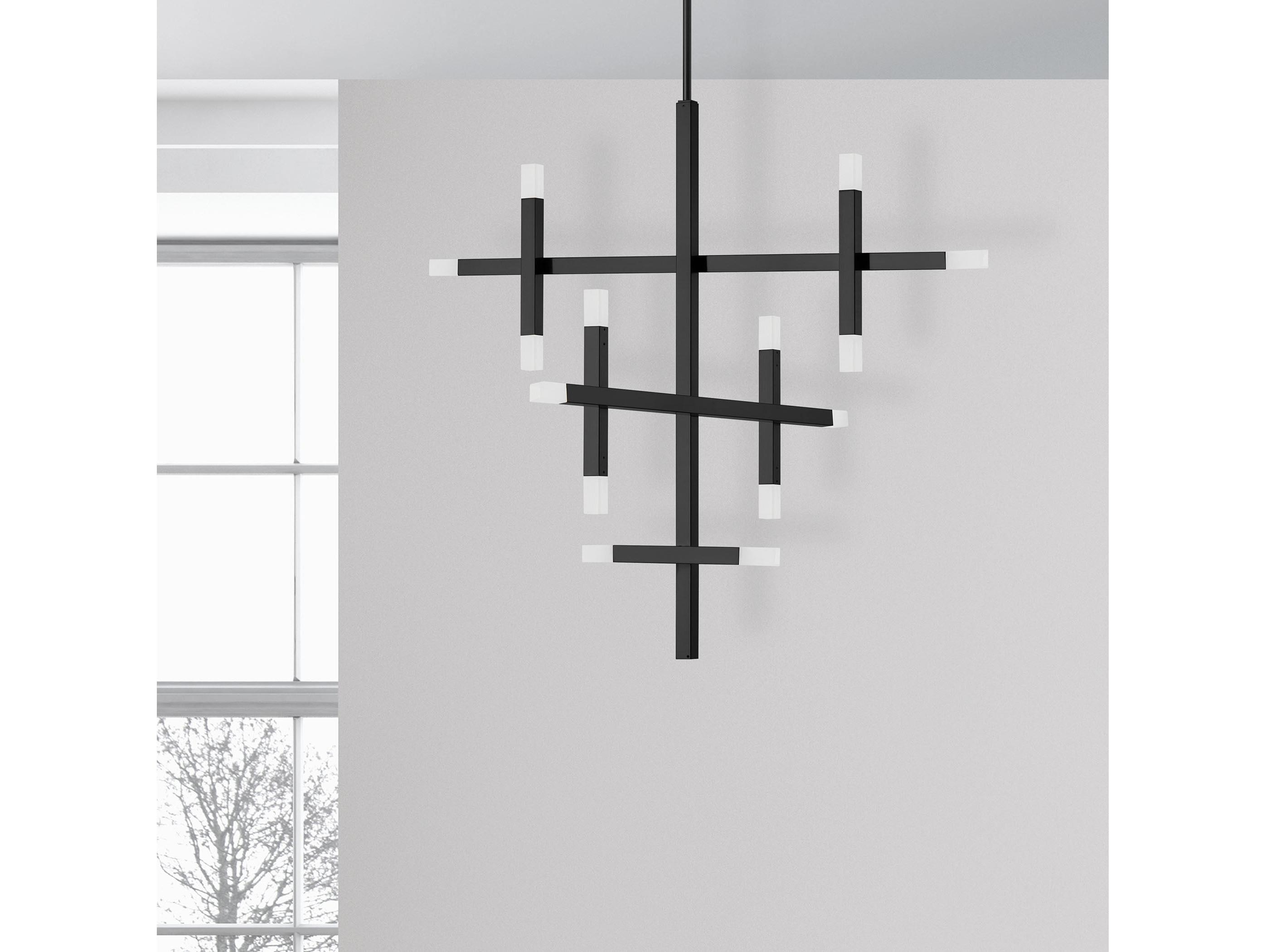 Dainolite Acasia 14-Light Matte Black Geometric Linear Tiered Chandelier