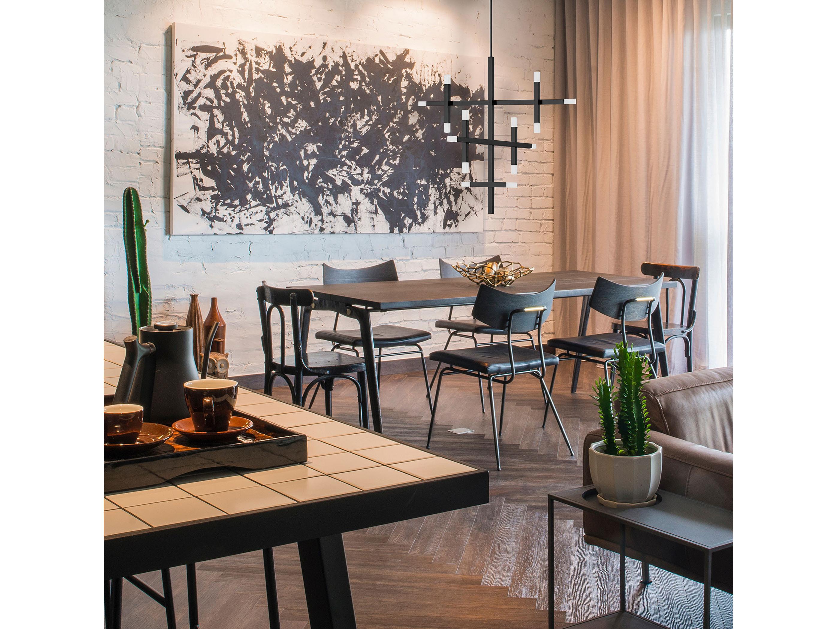 Dainolite Acasia 14-Light Matte Black Geometric Linear Tiered Chandelier