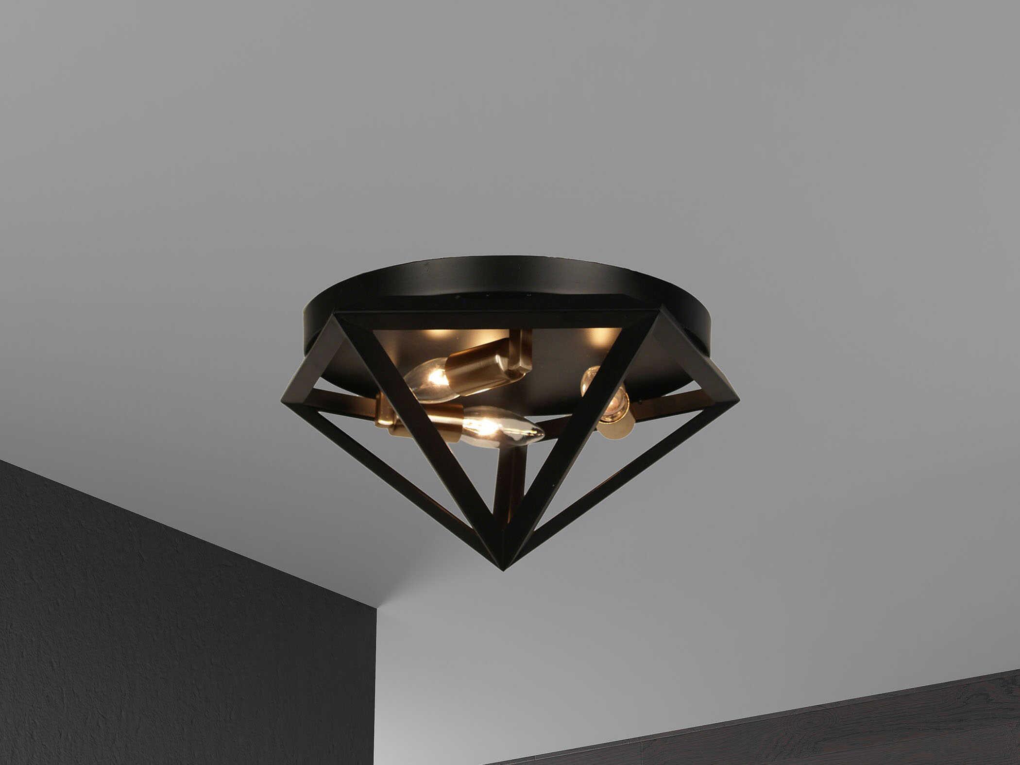 Dainolite Archello 3-Light Matte Black Antique Brass Geometric Flush Mount