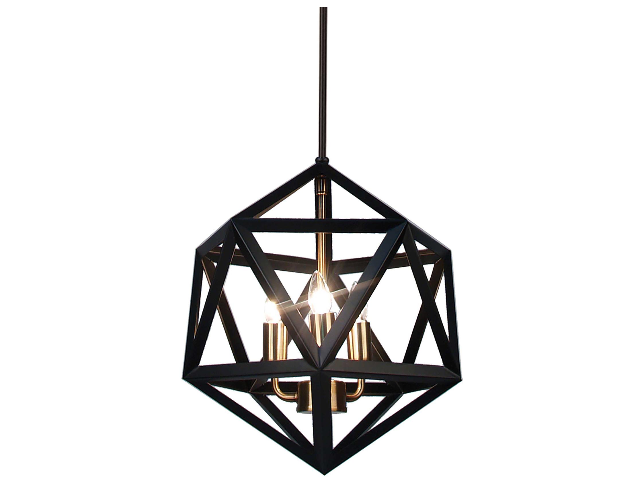 Dainolite Archello 3-Light Matte Black Antique Brass Geometric Pendant